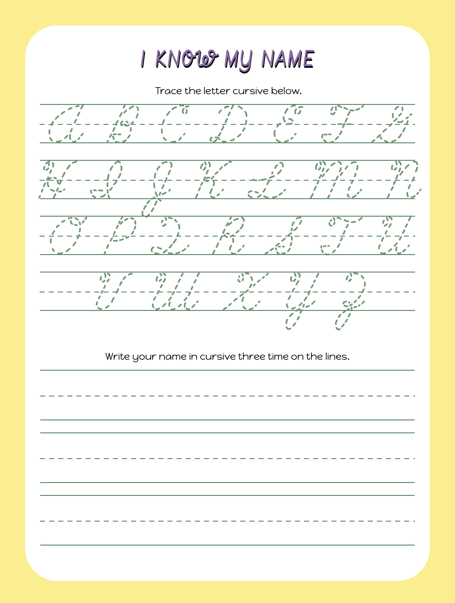 Name Cursive Writing Practice Sheet