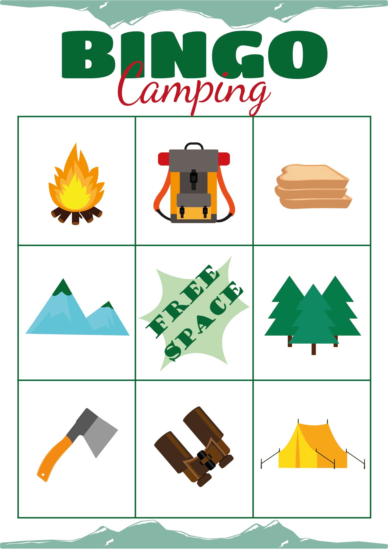 Nature Camping Bingo Printable Set