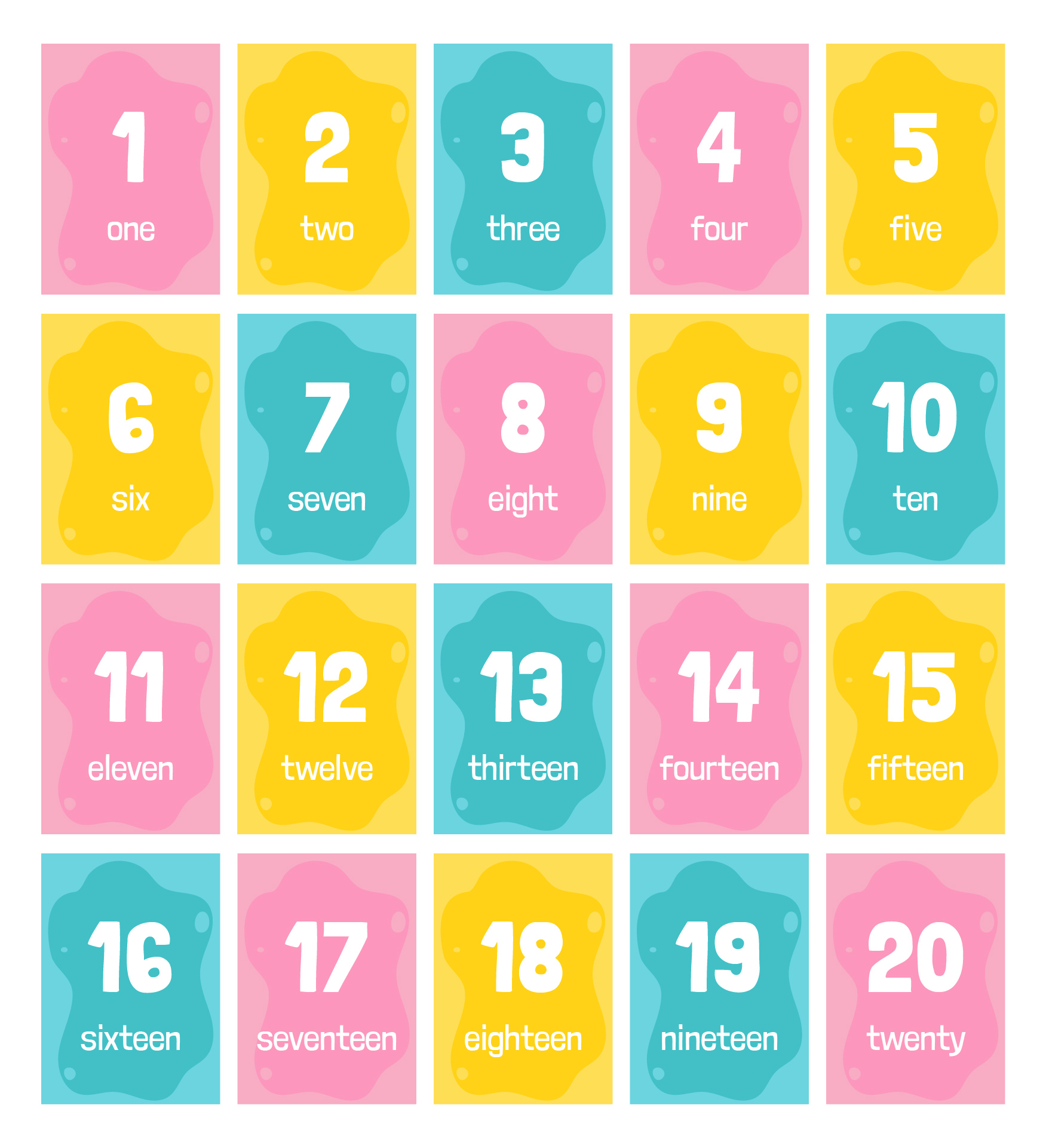 Number 0-20 Flashcards Printable