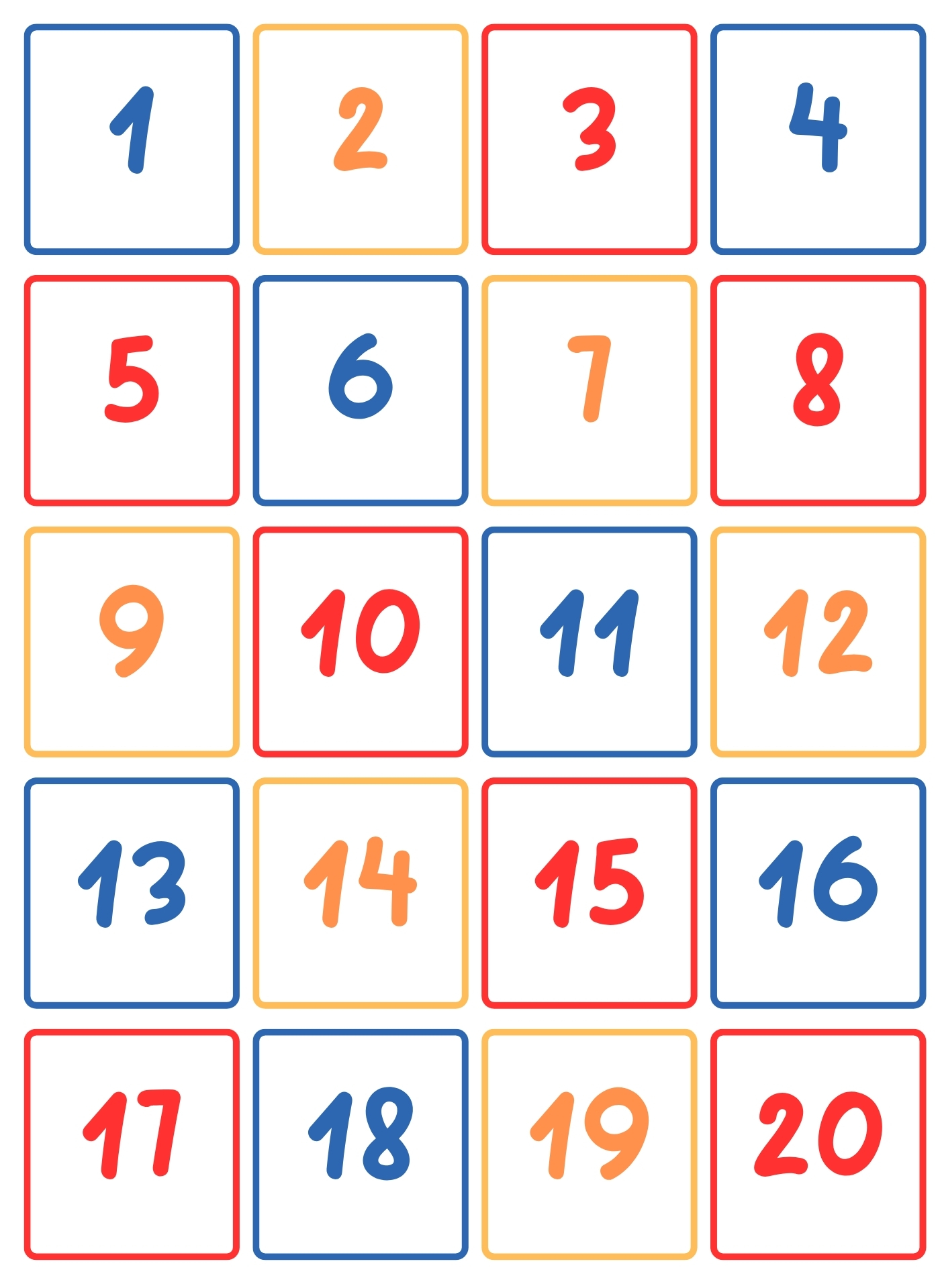 Number Cards 1-20 Printable Preschool Counting Math