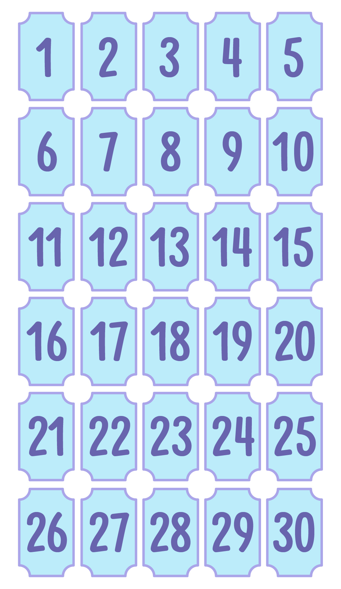Number Flashcards 1 to 30 for Toddlers Printable