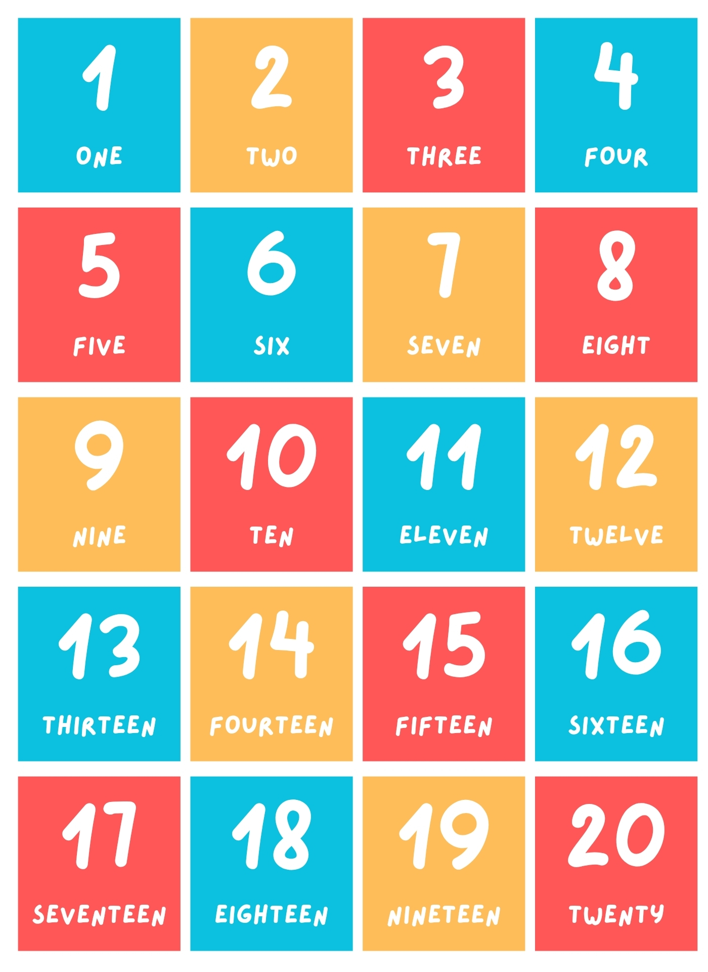 Number Wall Cards 1-20 Printable