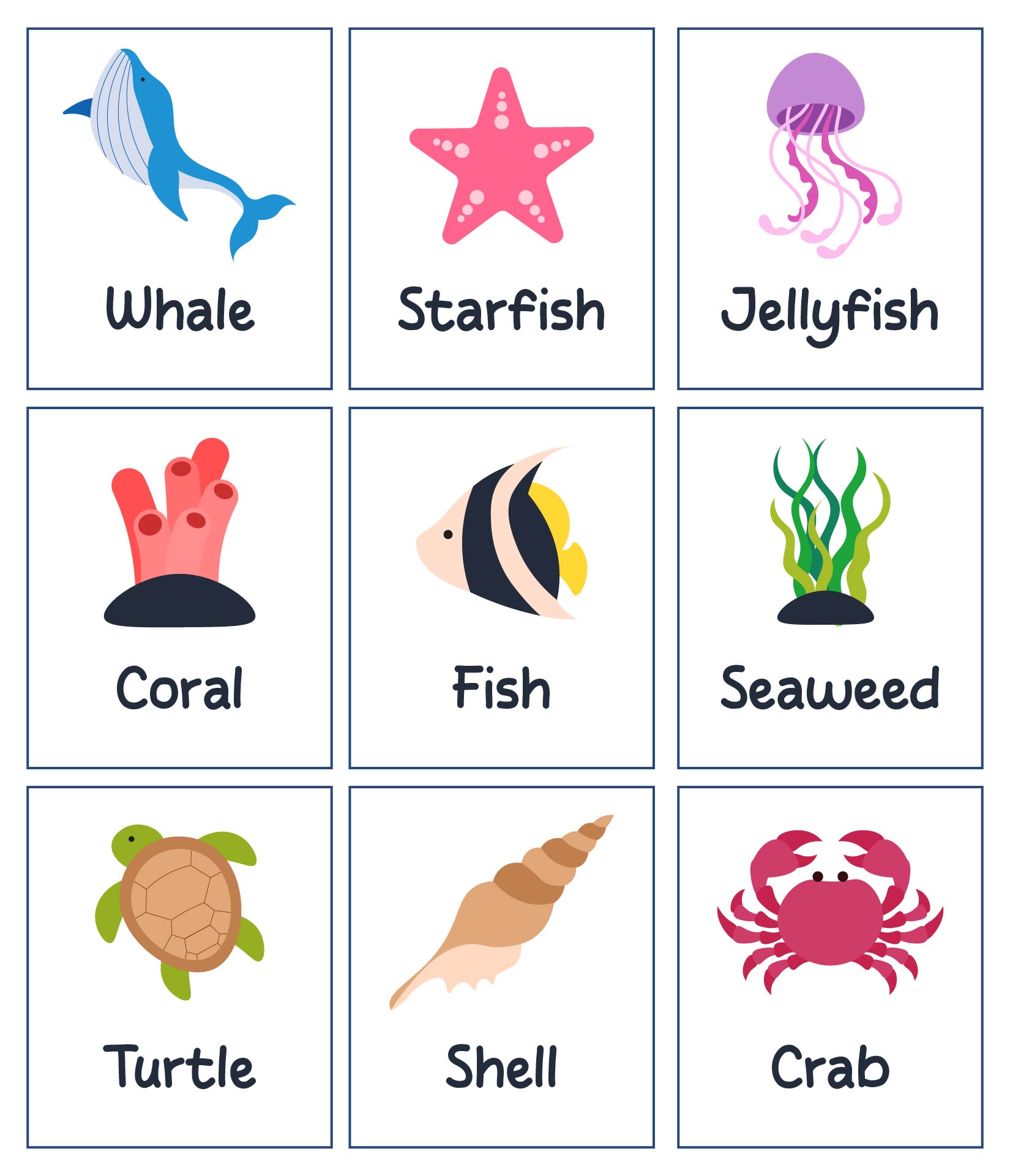 Ocean Word Flashcards for Preschool