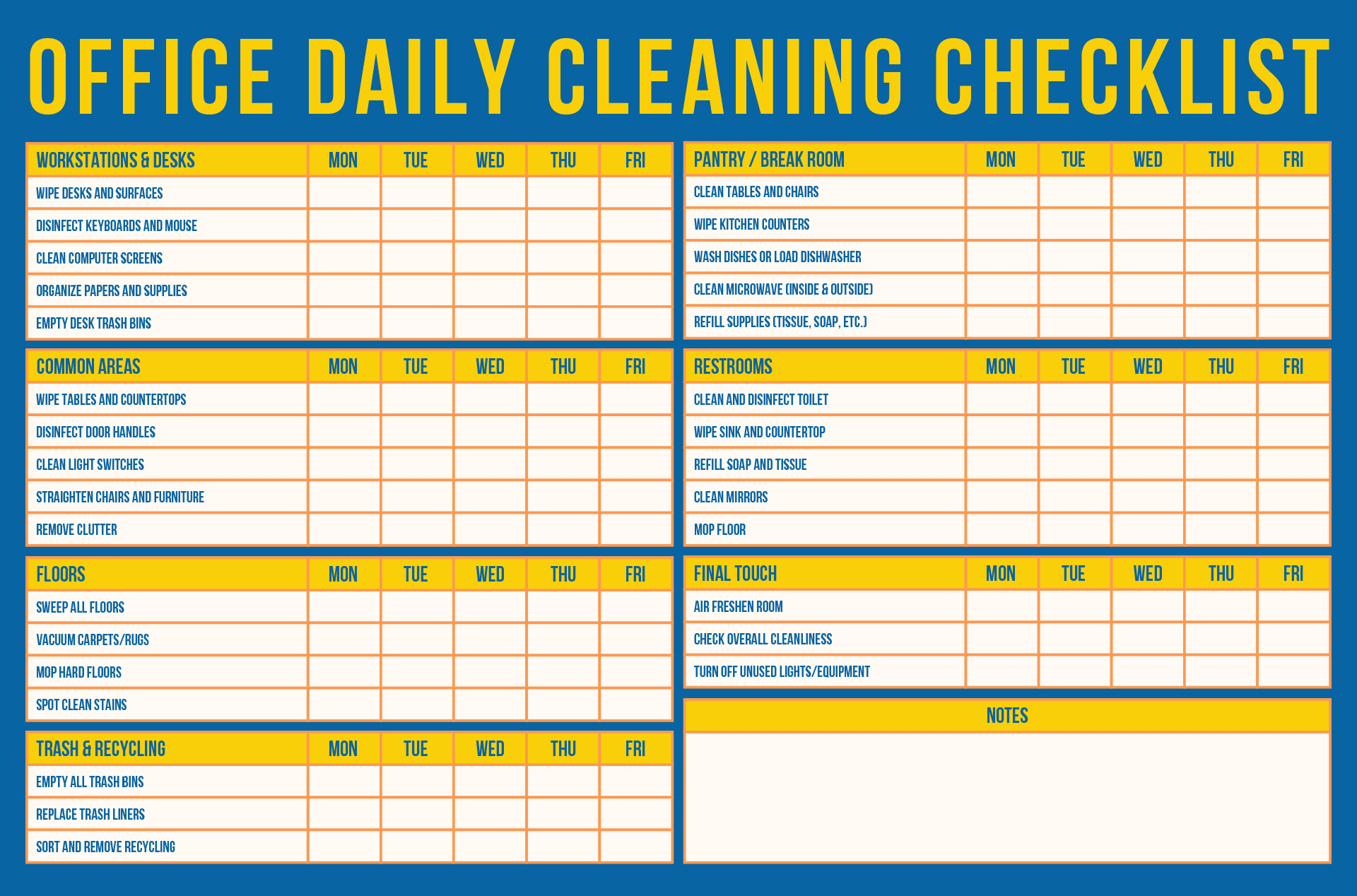 Office Daily Cleaning Checklist Printable