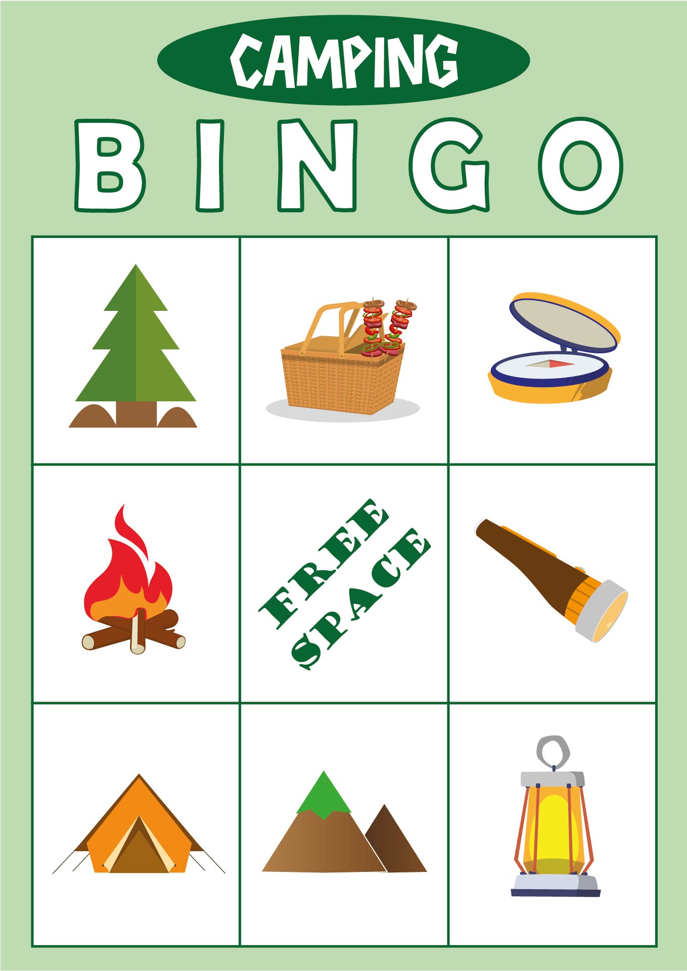 Outdoor Camping Bingo Game Printable