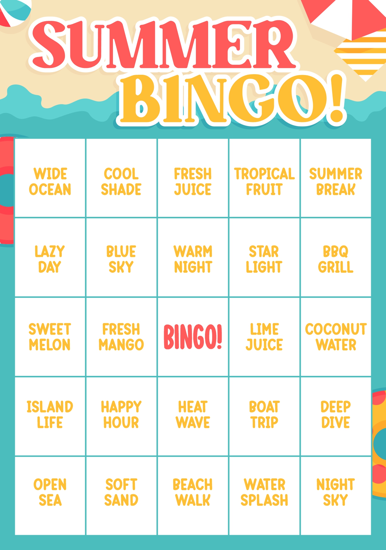 Outdoor Summer Bingo Printable Sets