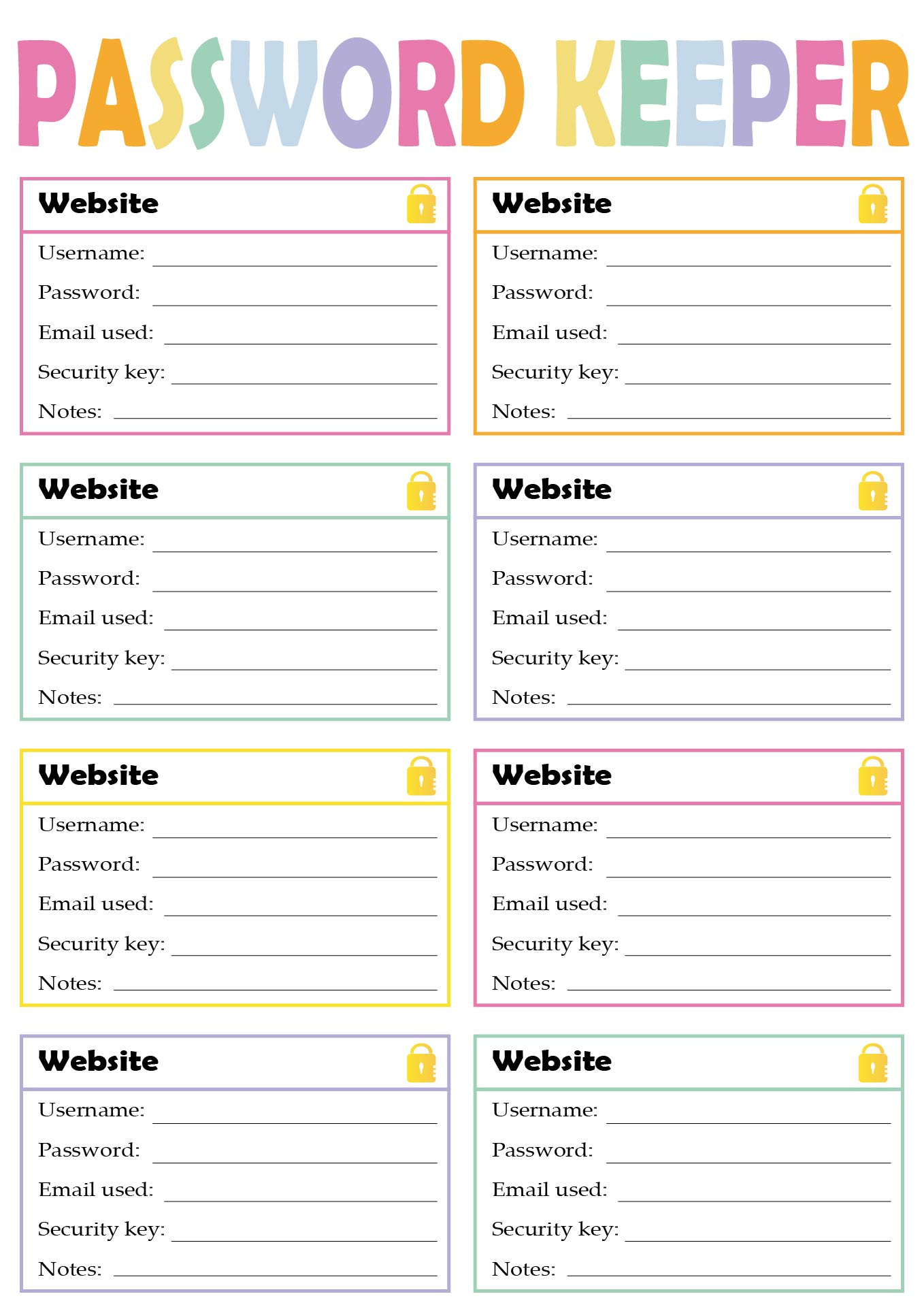 Password Record Organizer Printables
