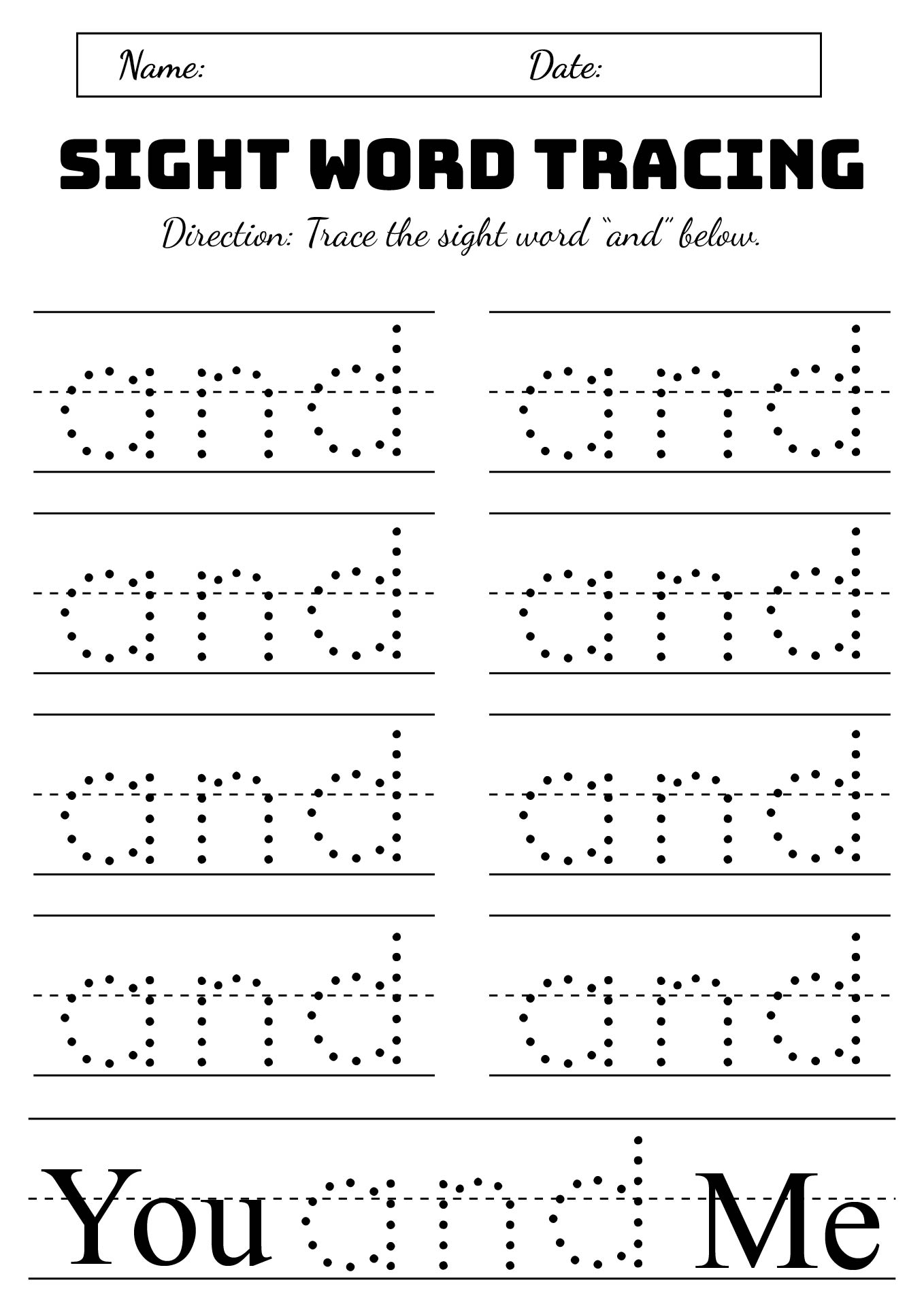 Pre-K Sight Word Tracing Sheets