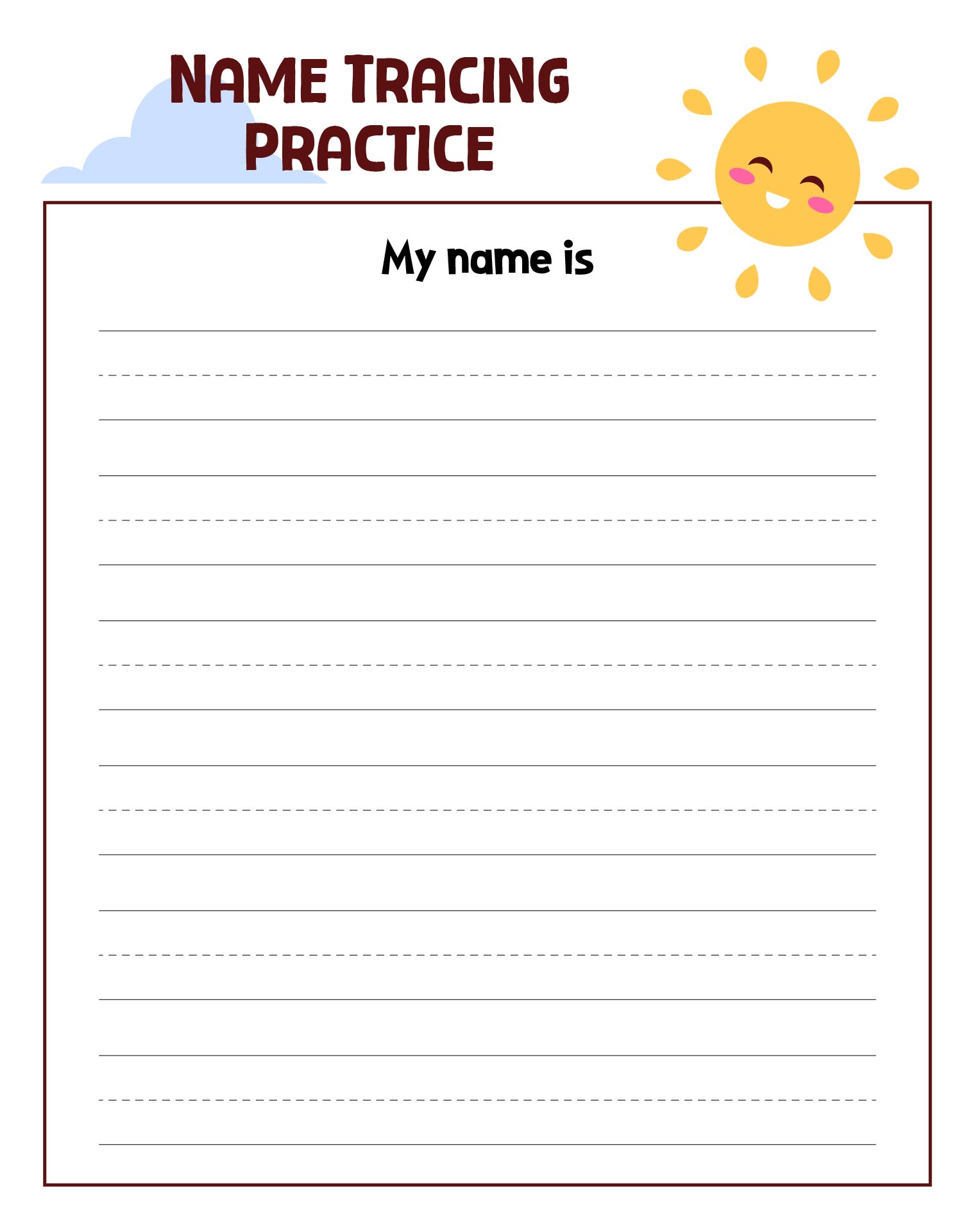 Preschool Name Tracing Sheets