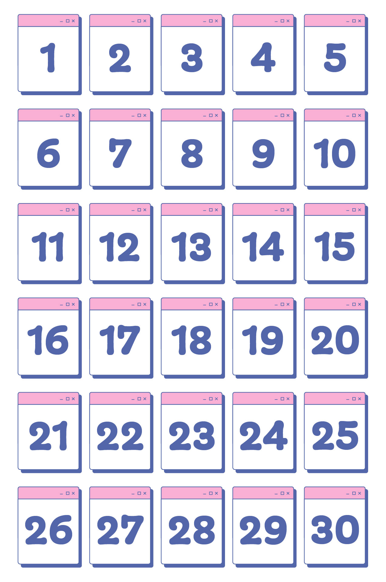 Preschool Number Flashcards 1-30 Printable