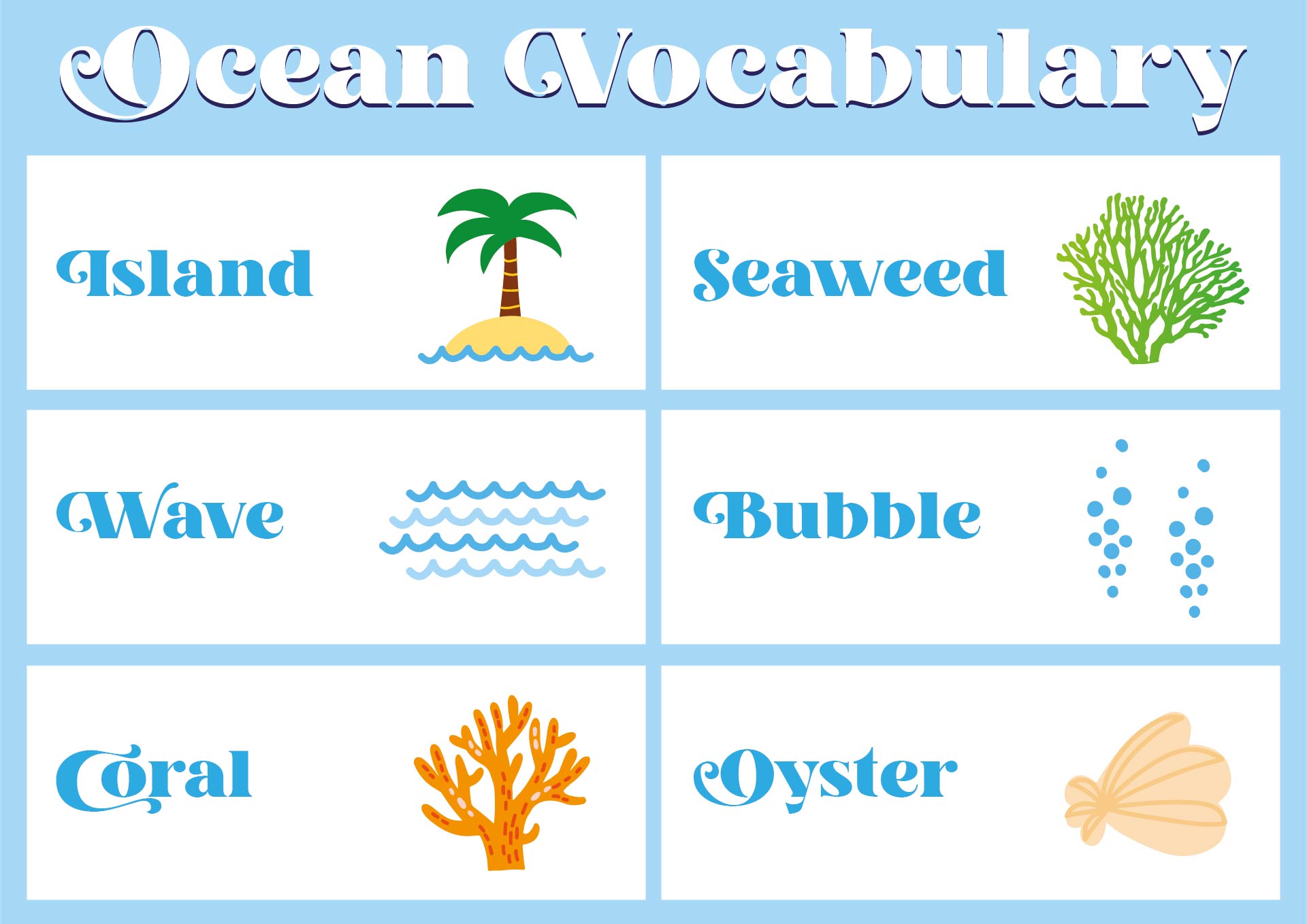 Preschool Ocean Vocabulary Word Wall Cards