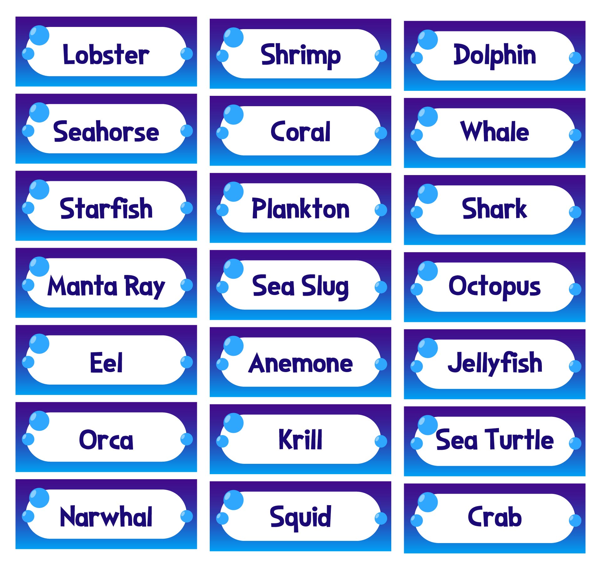 Preschool Ocean Word Labels
