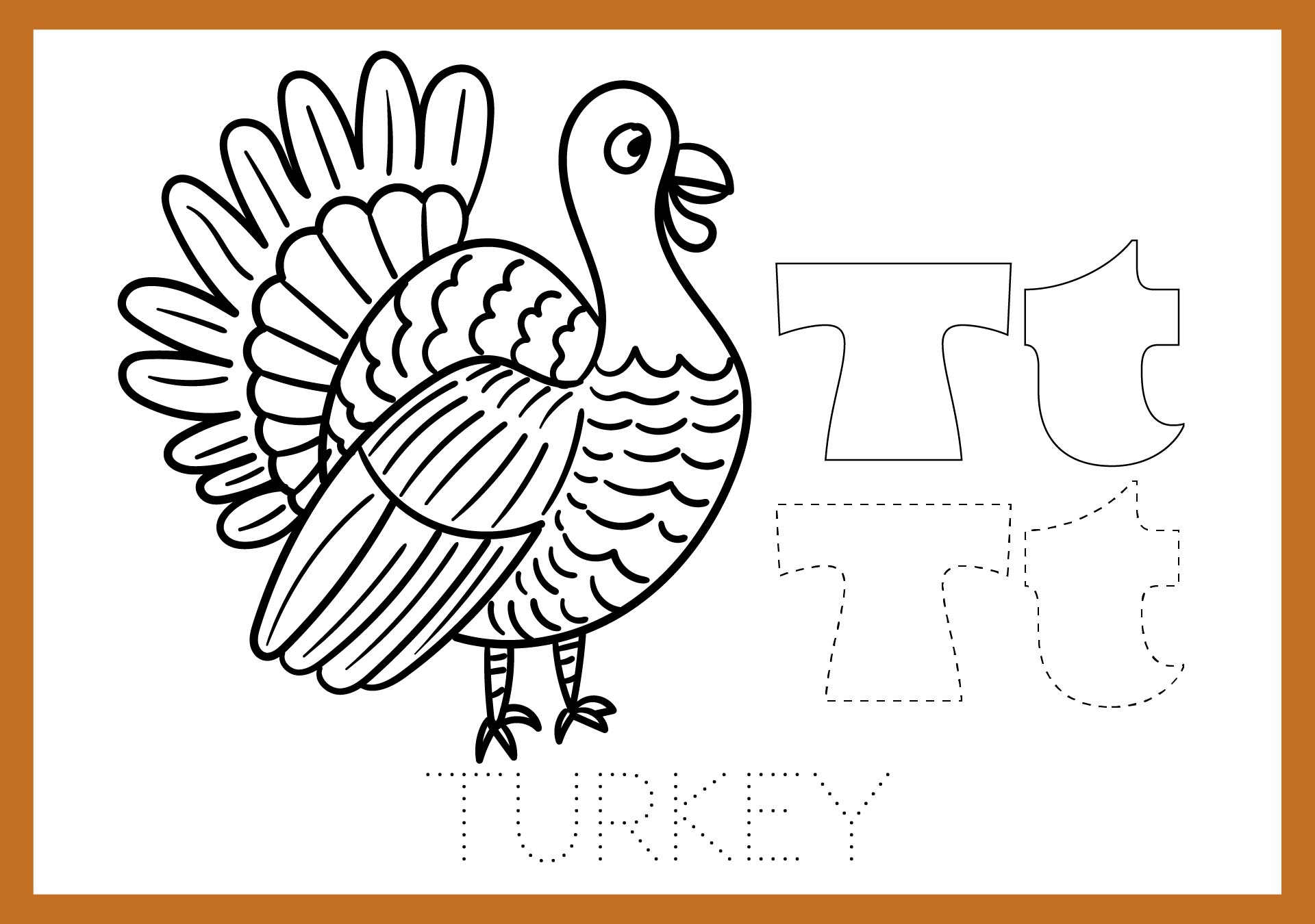 Preschool Thanksgiving Letter T Activity Sheets