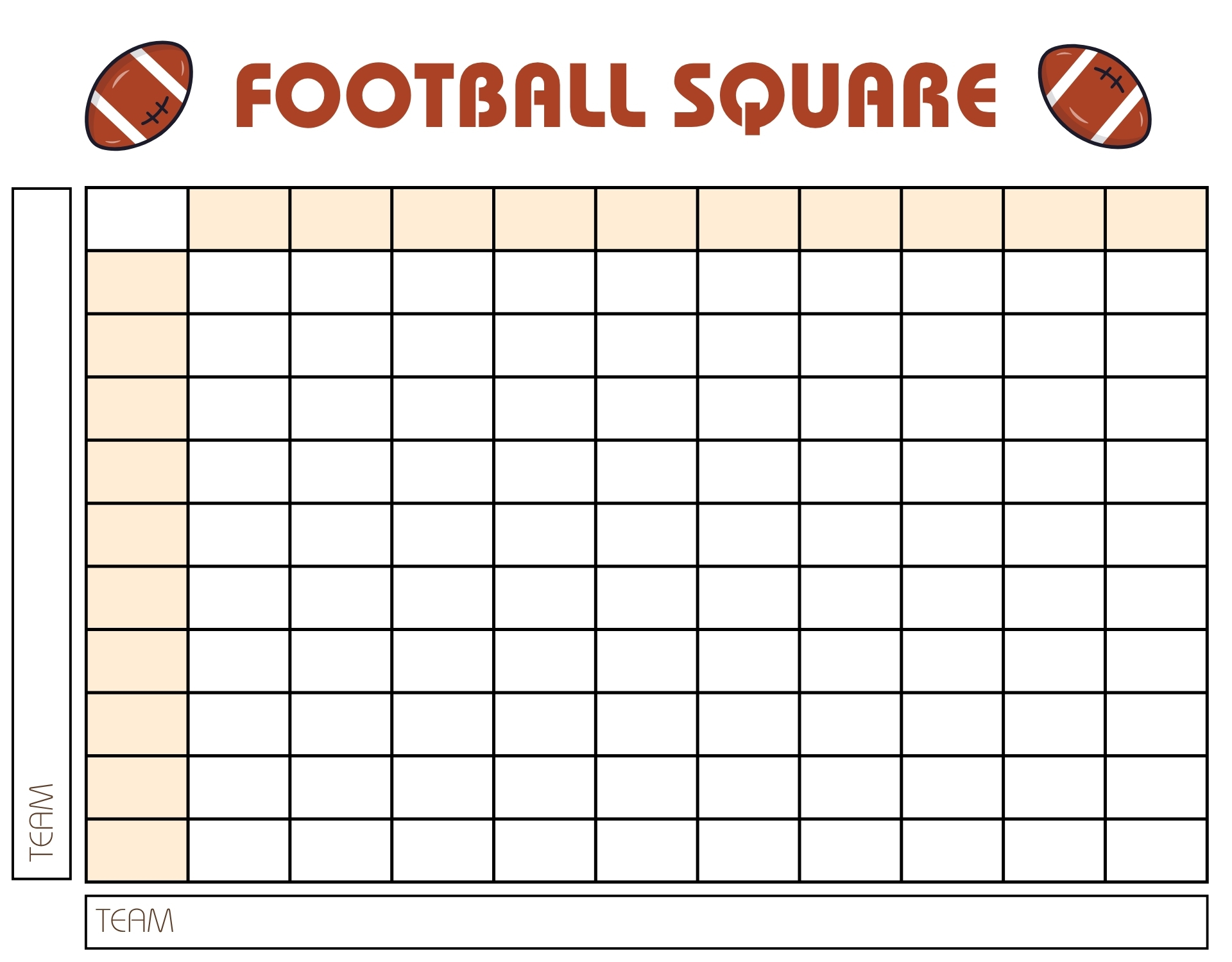 Printable 100 Square Football Pool Grid for Super Bowl