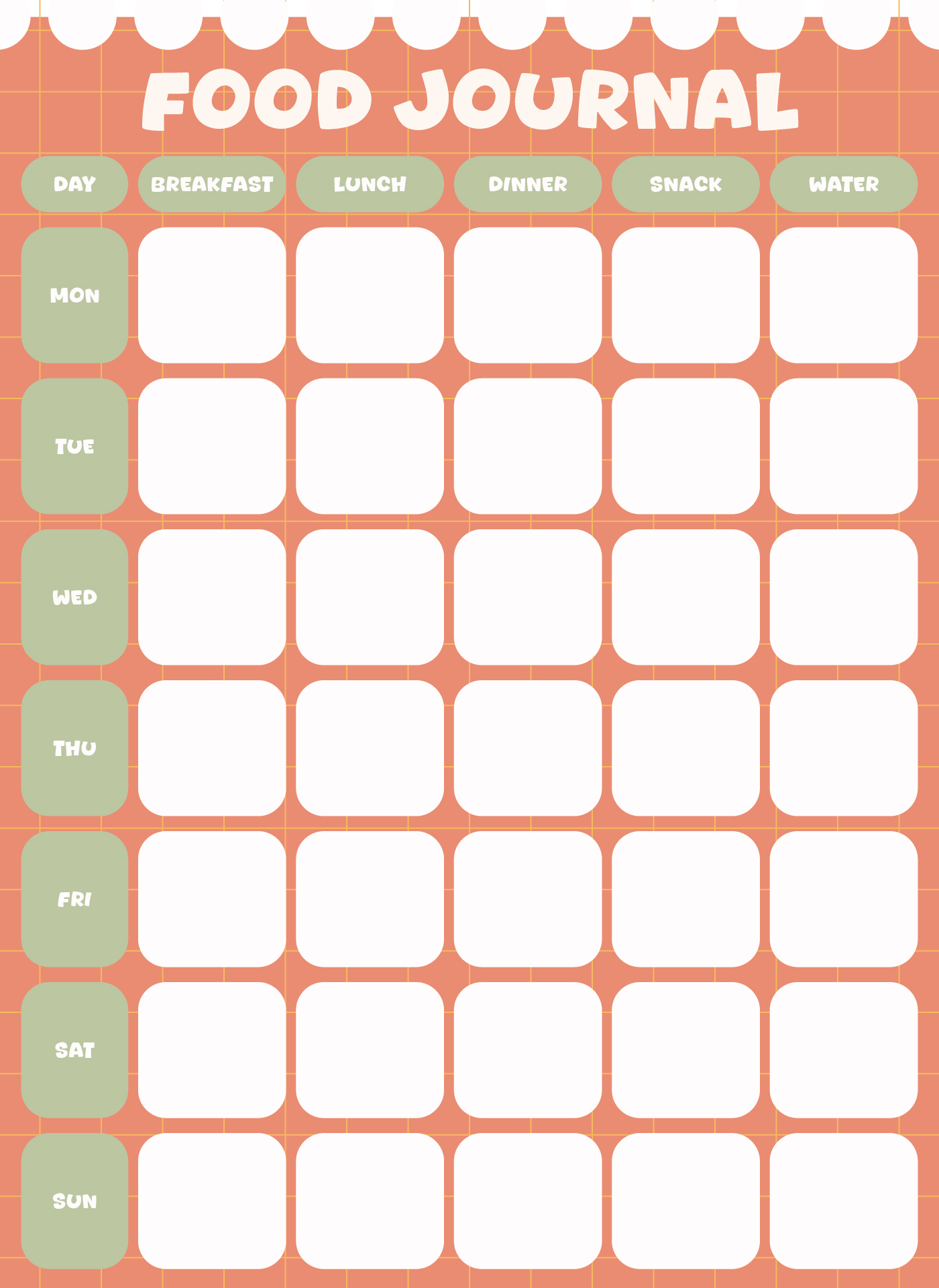 Printable 7-Day Food Journal for Five Meals Daily Printable 7-Day Food Journal for Five Meals Daily