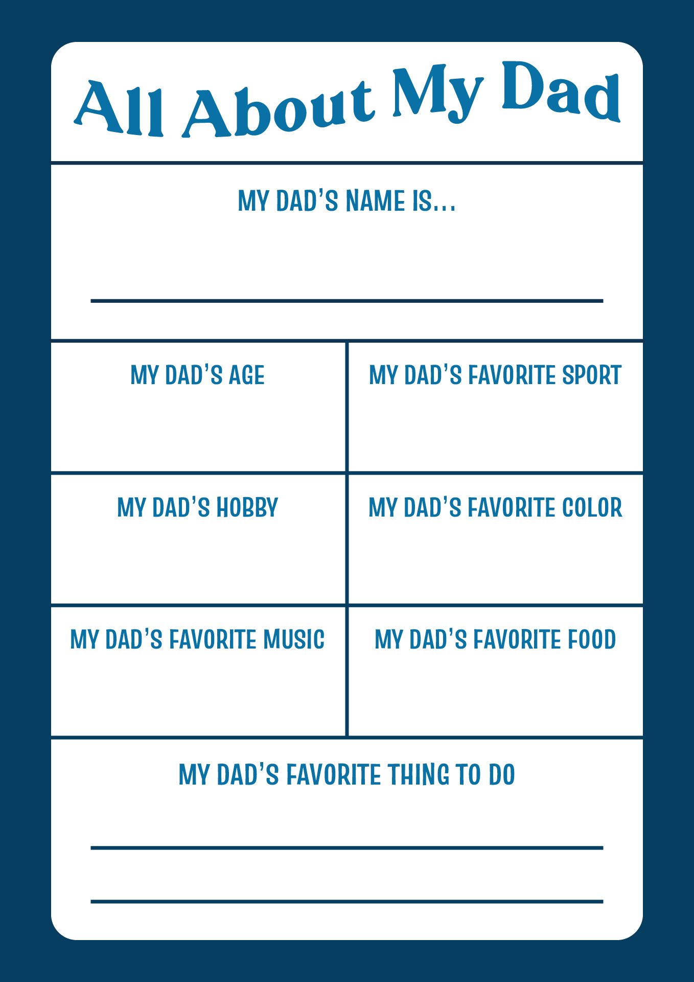Printable All About My Dad Booklet