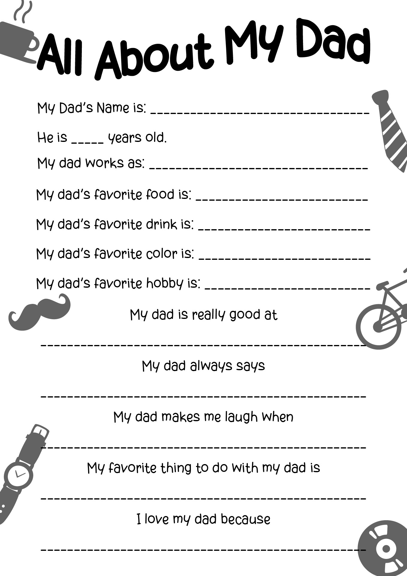 Printable All About My Dad Worksheet
