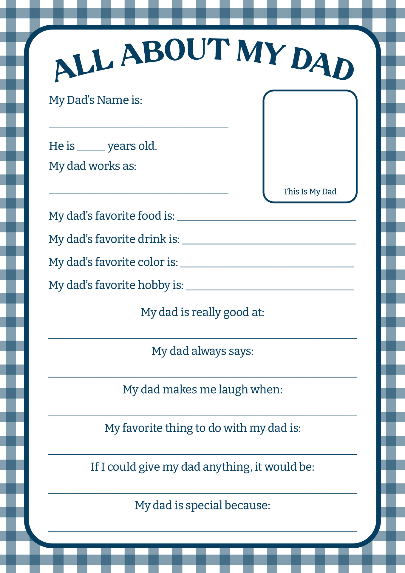 Printable All About My Daddy Fill-in Sheet