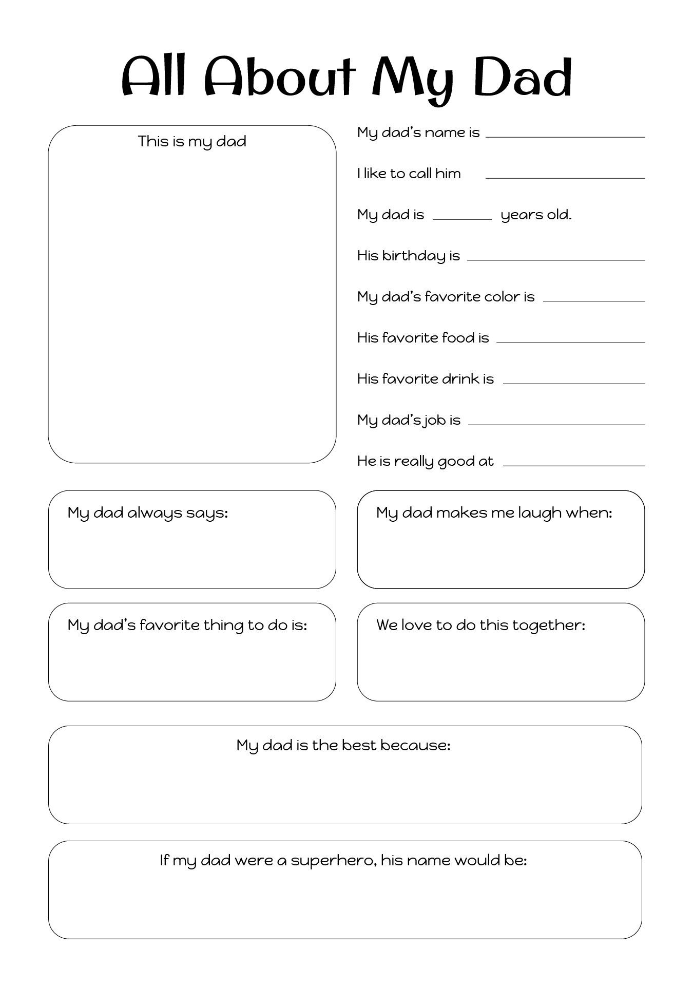 Printable All About My Father Questionnaire