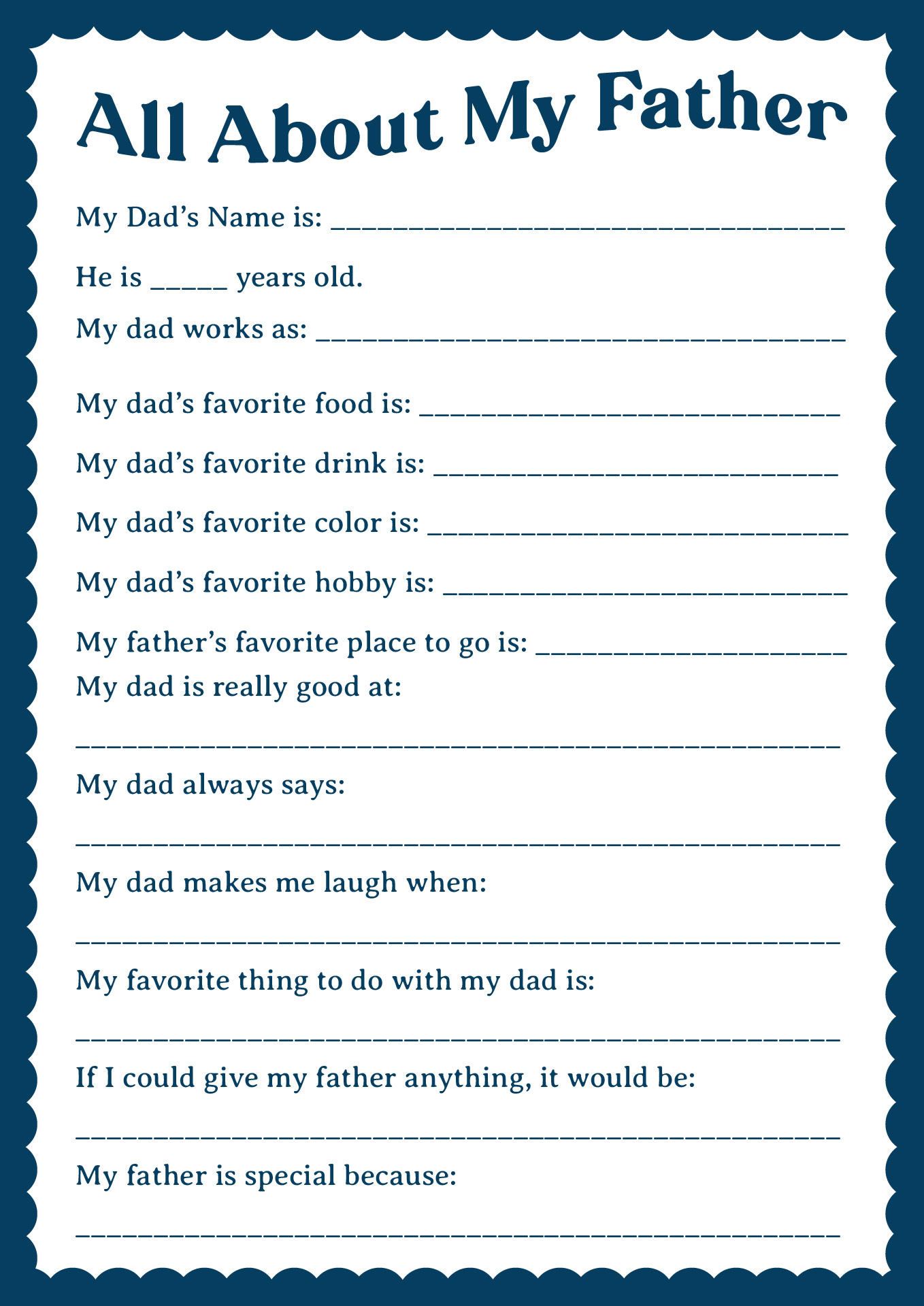 Printable All About My Father Questionnaire