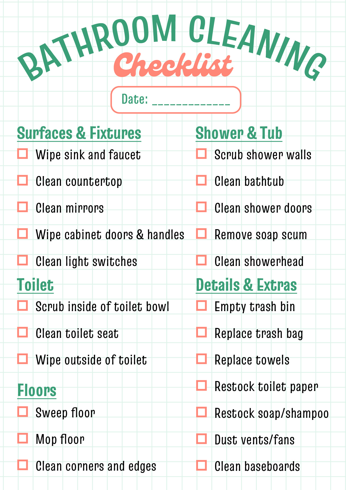 Printable Bathroom Cleaning Checklist