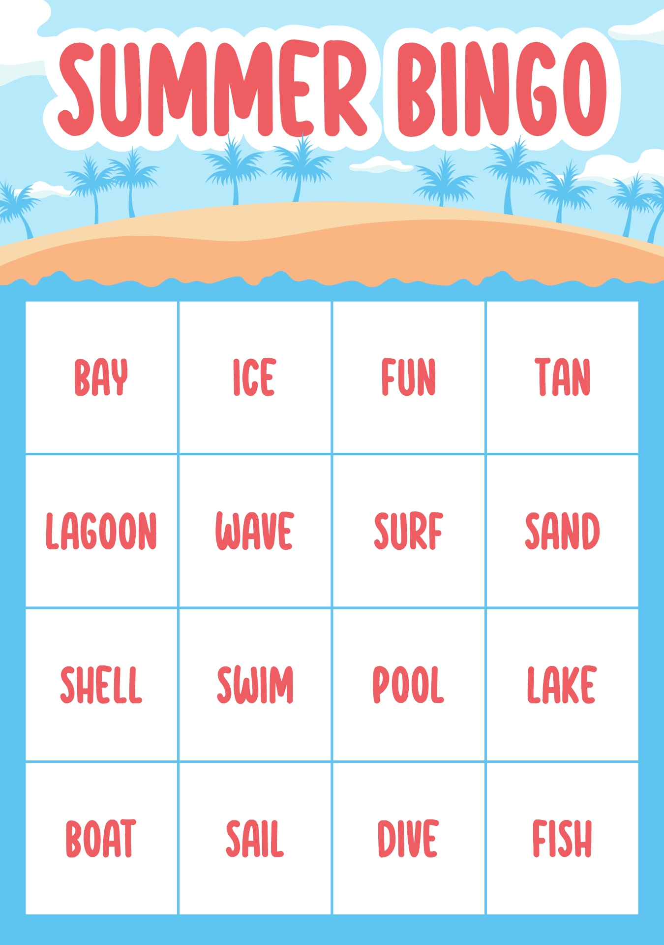 Printable Beach Themed Bingo Games