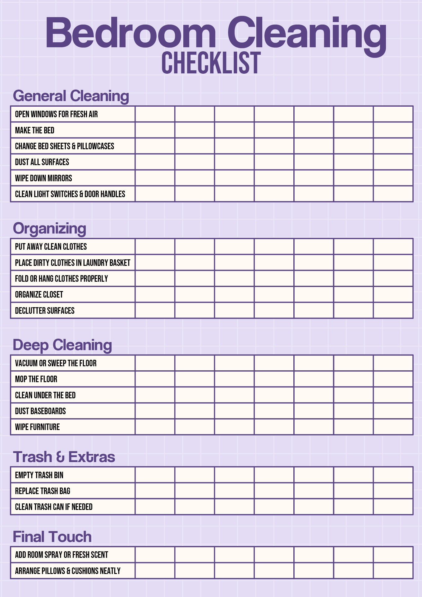Printable Bedroom Cleaning Checklist