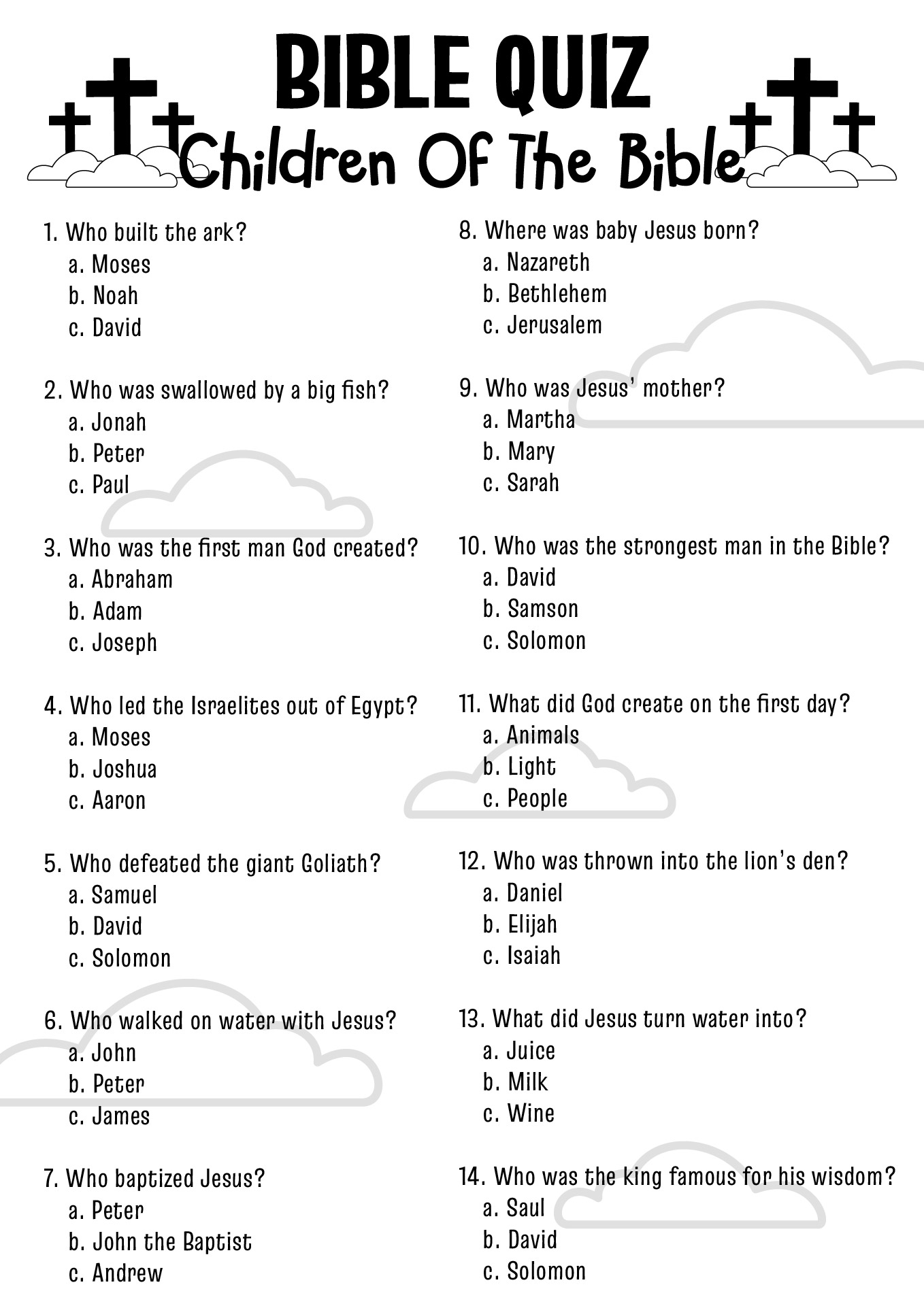Printable Bible Trivia Questions for Kids