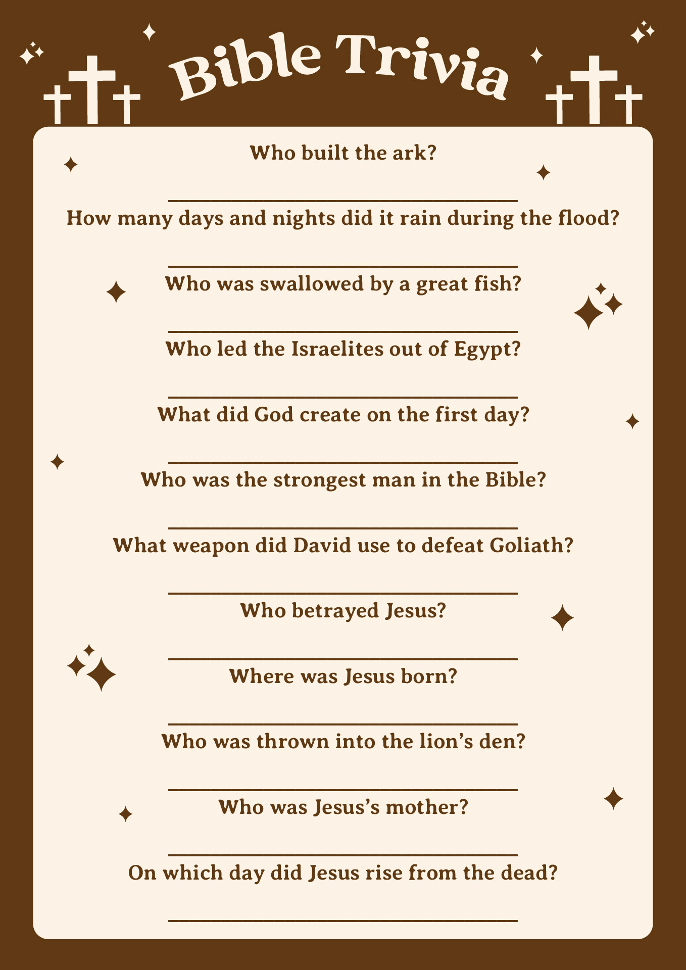 Printable Bible Trivia Quiz for Youth Groups