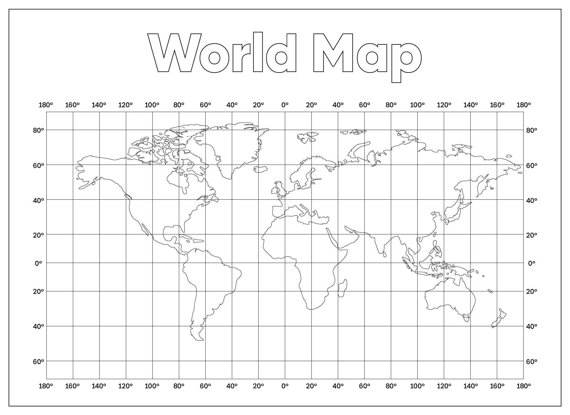 Printable Blank World Map with Coordinate Grid
