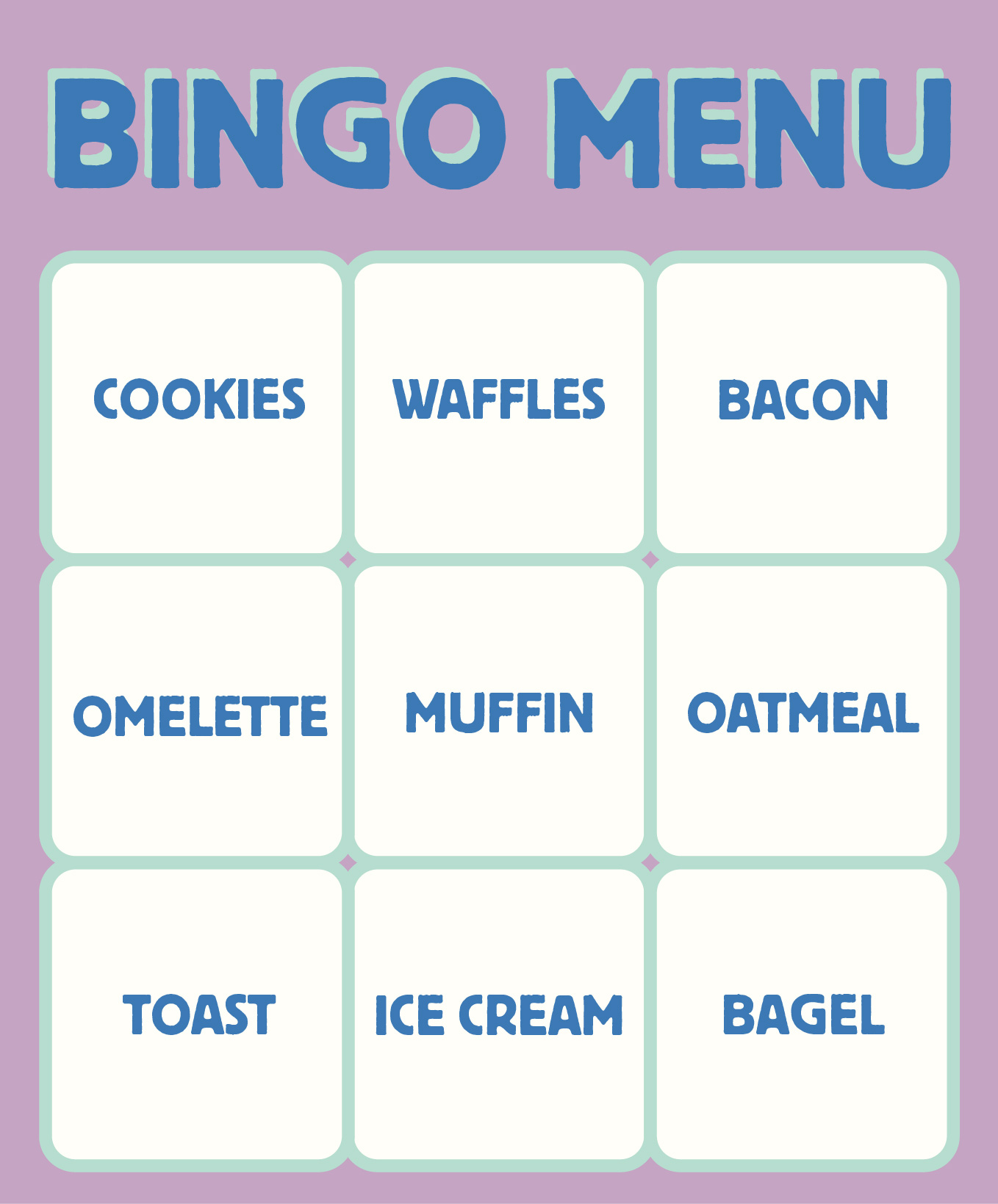 Printable Board Game Menu Cards
