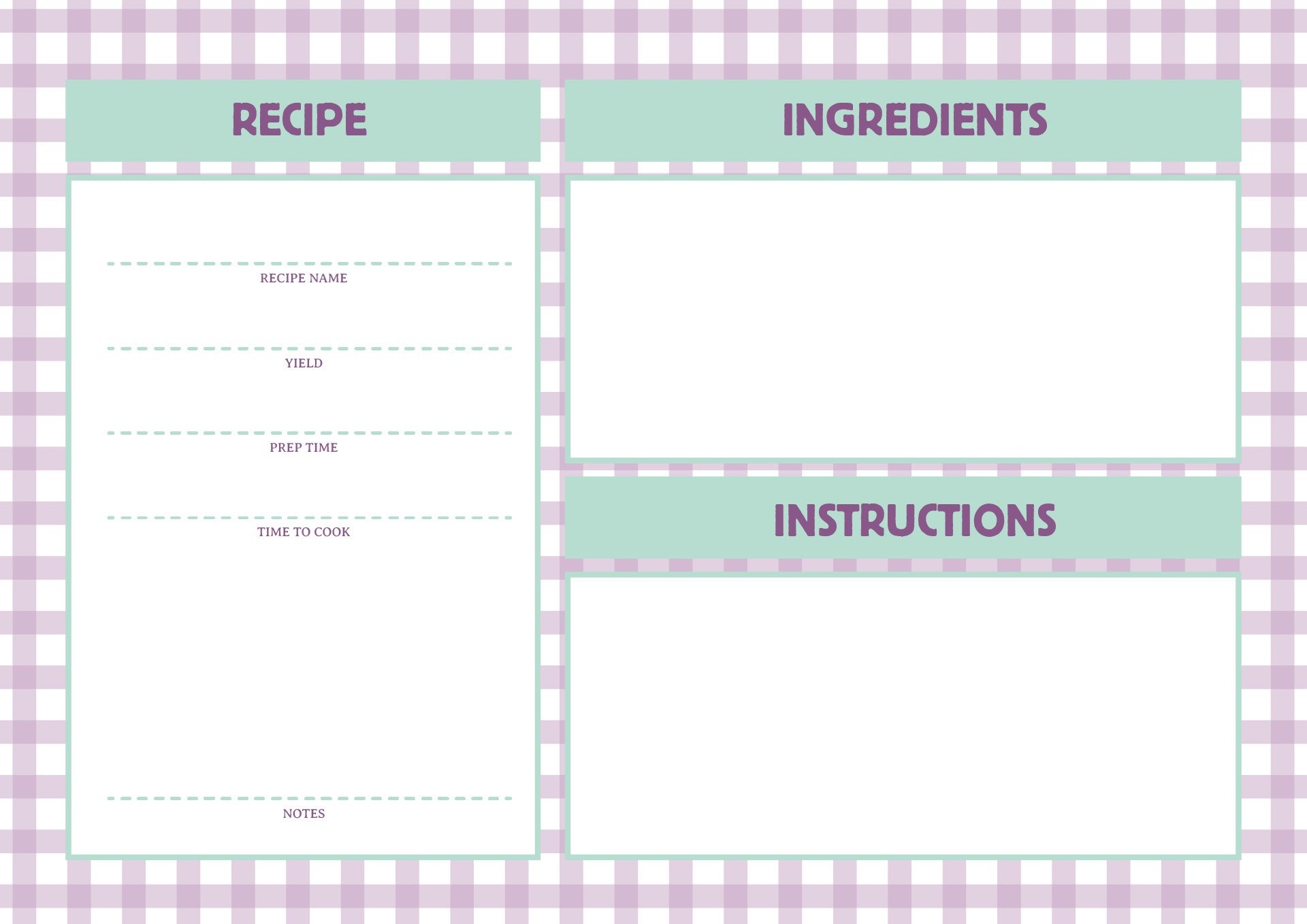 Printable Board Game Recipe Cards