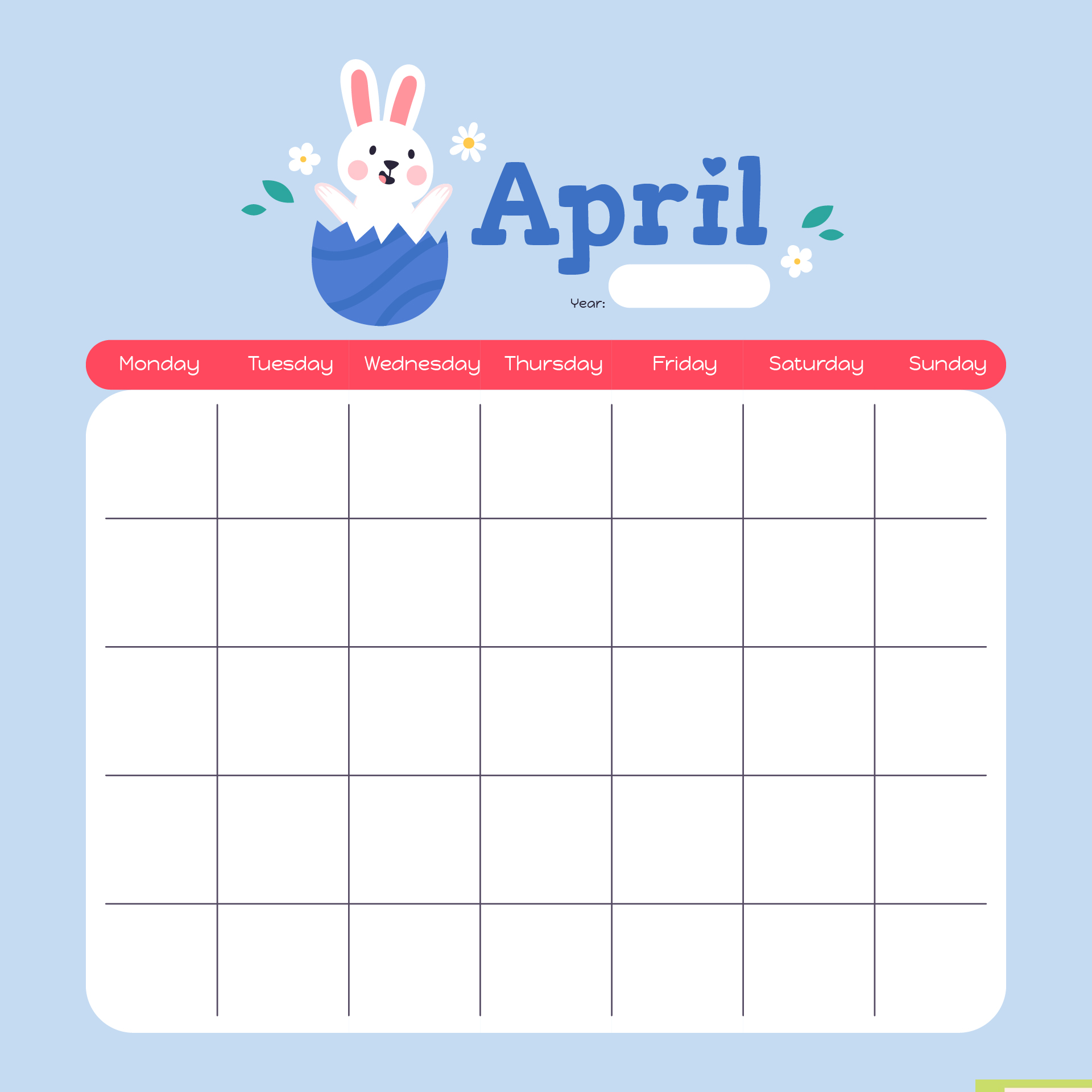 Printable Calendar for Easter April