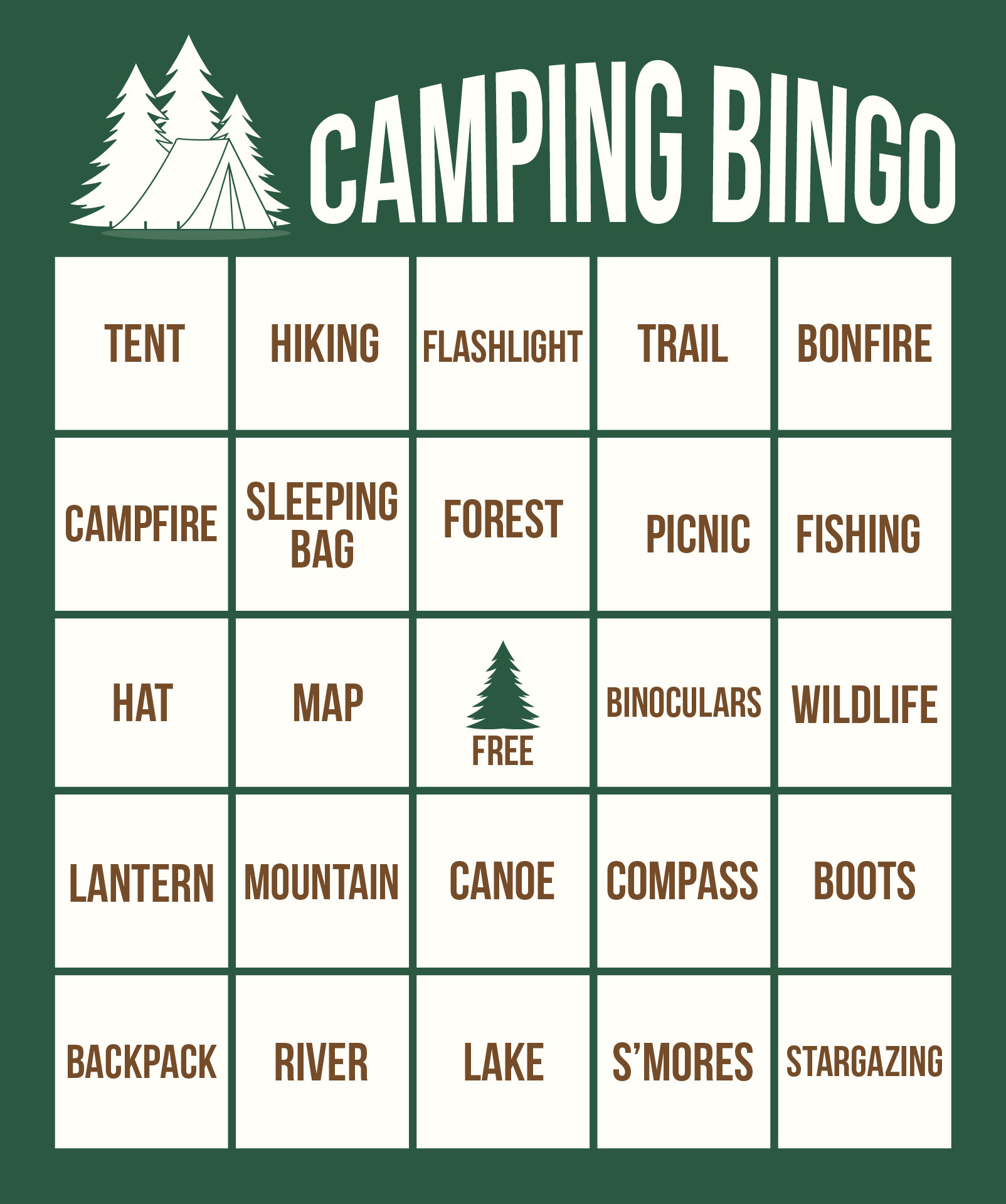 Printable Camping Theme Bingo Sets
