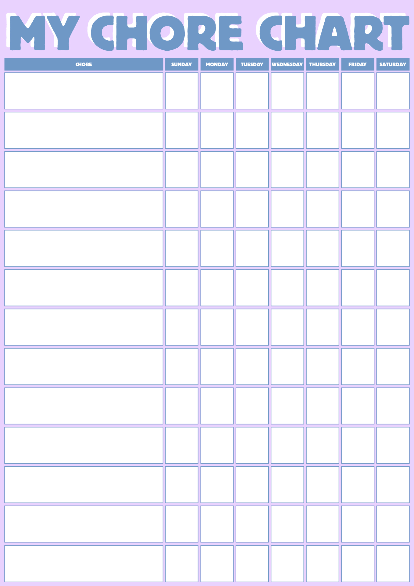Printable Chore Chart Graphics
