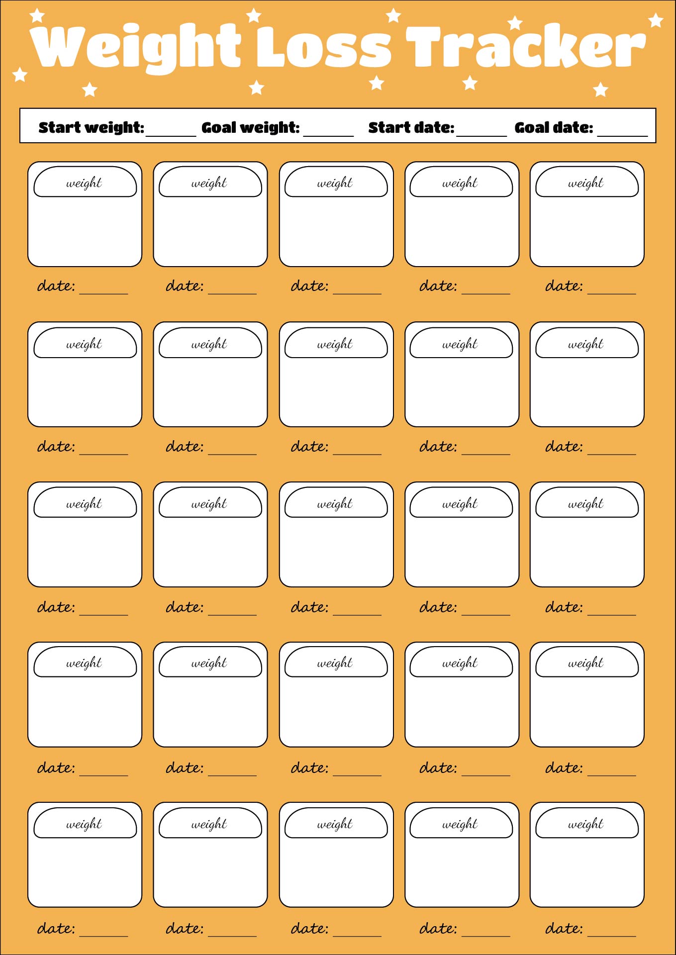 Printable Daily Weight Loss Progress Chart Printable Daily Weight Loss Progress Chart