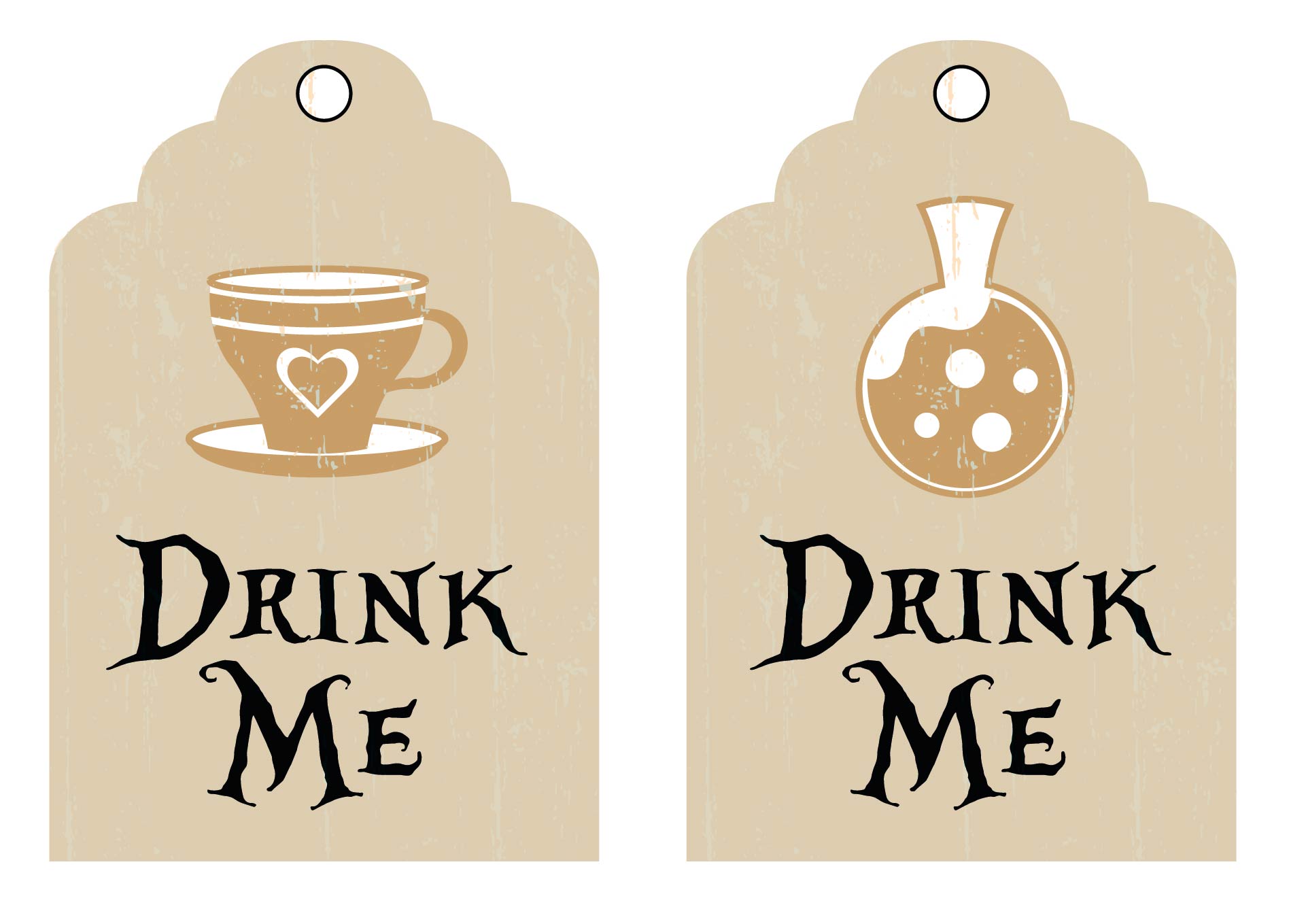 Printable Drink Me Tags for Alice in Wonderland Theme