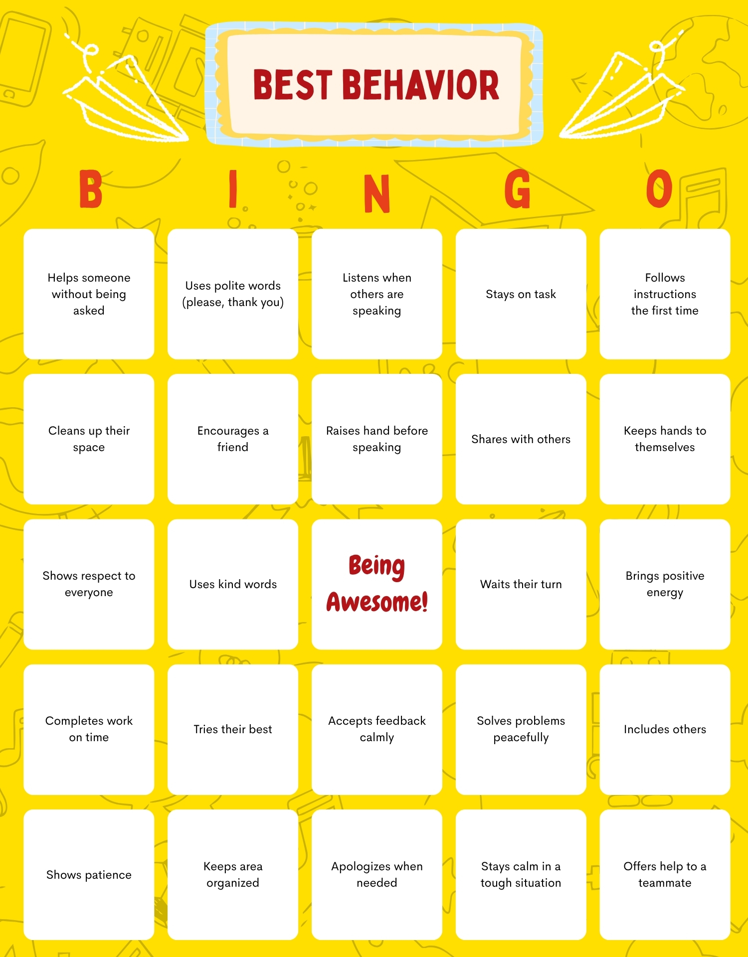 Printable Educational Bingo for Classroom