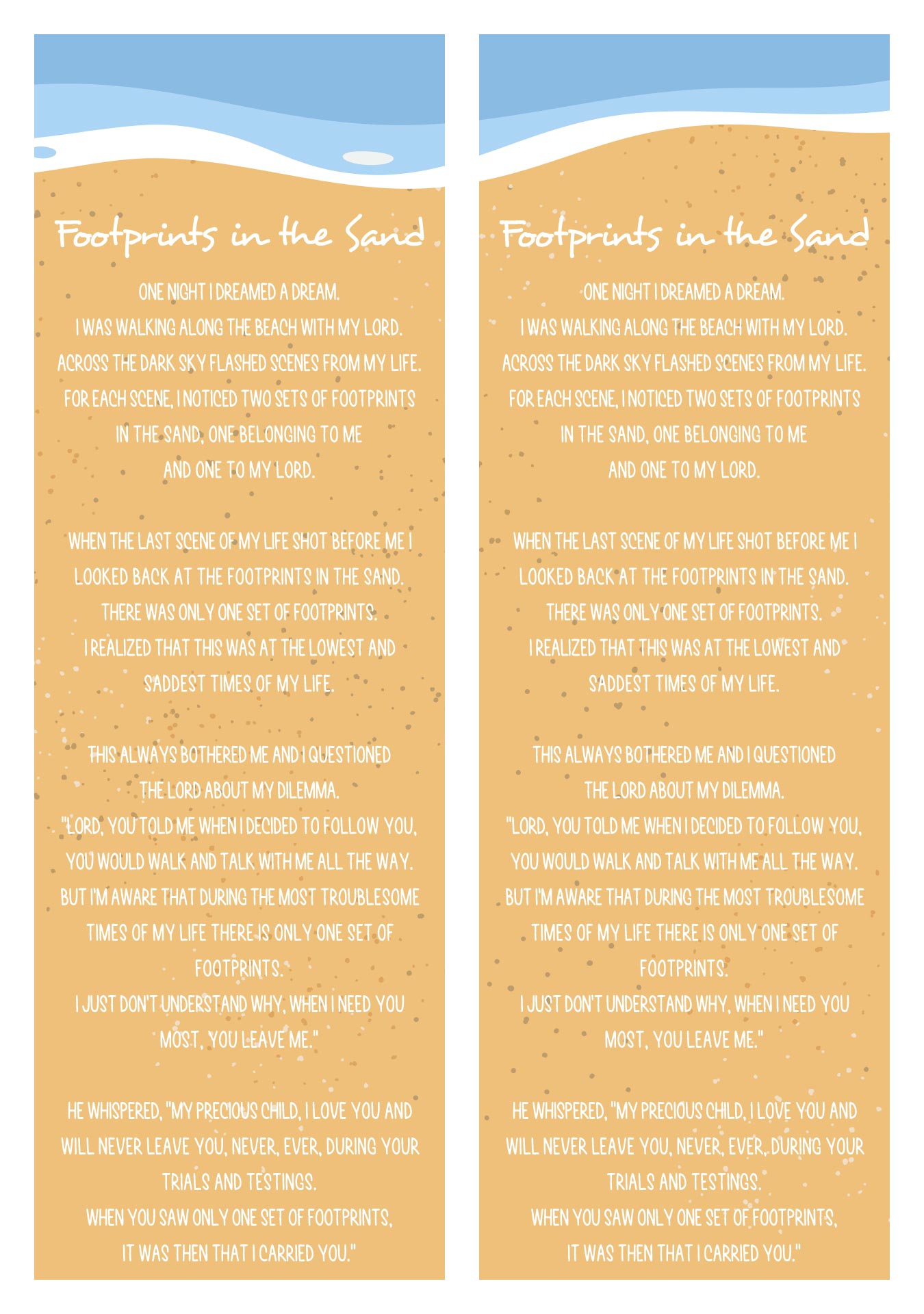 Printable Footprints in the Sand Poem Bookmarks