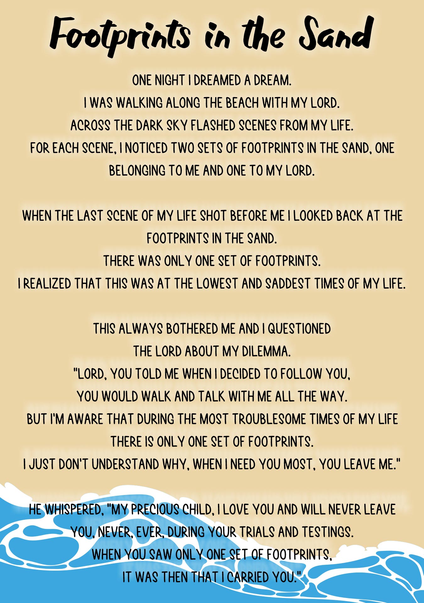 Printable Footprints in the Sand Poem Poster
