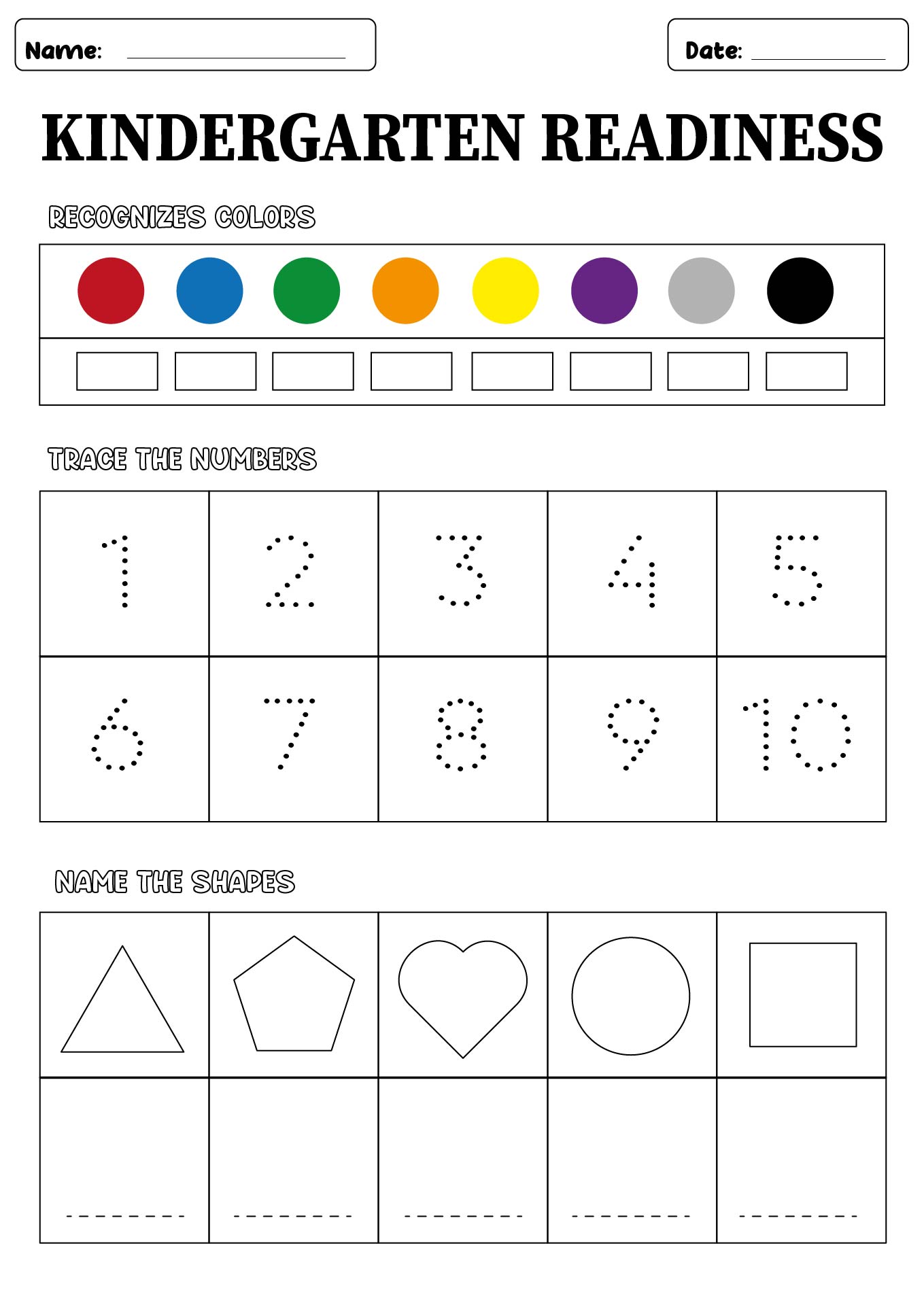 Printable Kindergarten Readiness Assessment