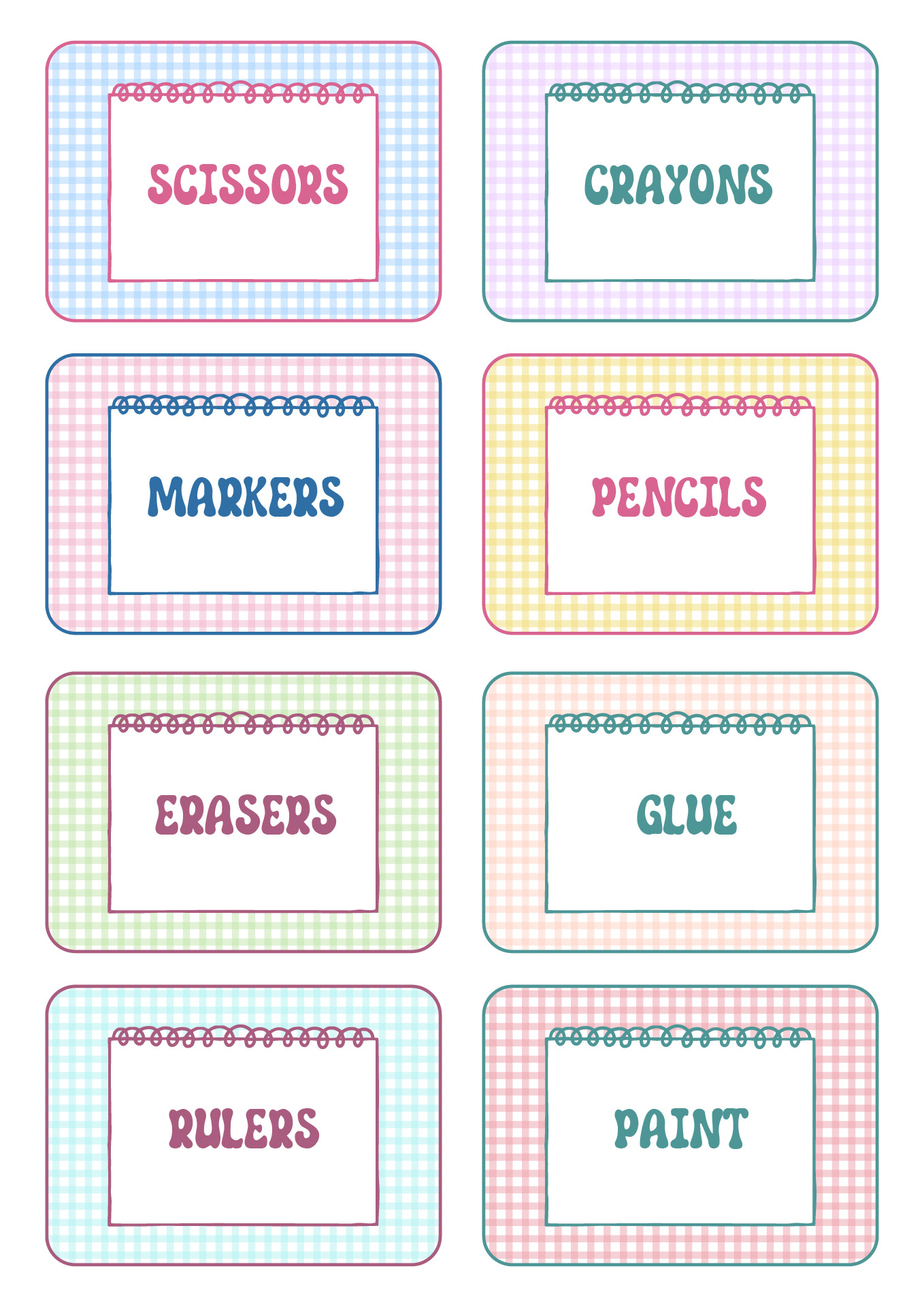 Printable Labels for Preschool Supplies