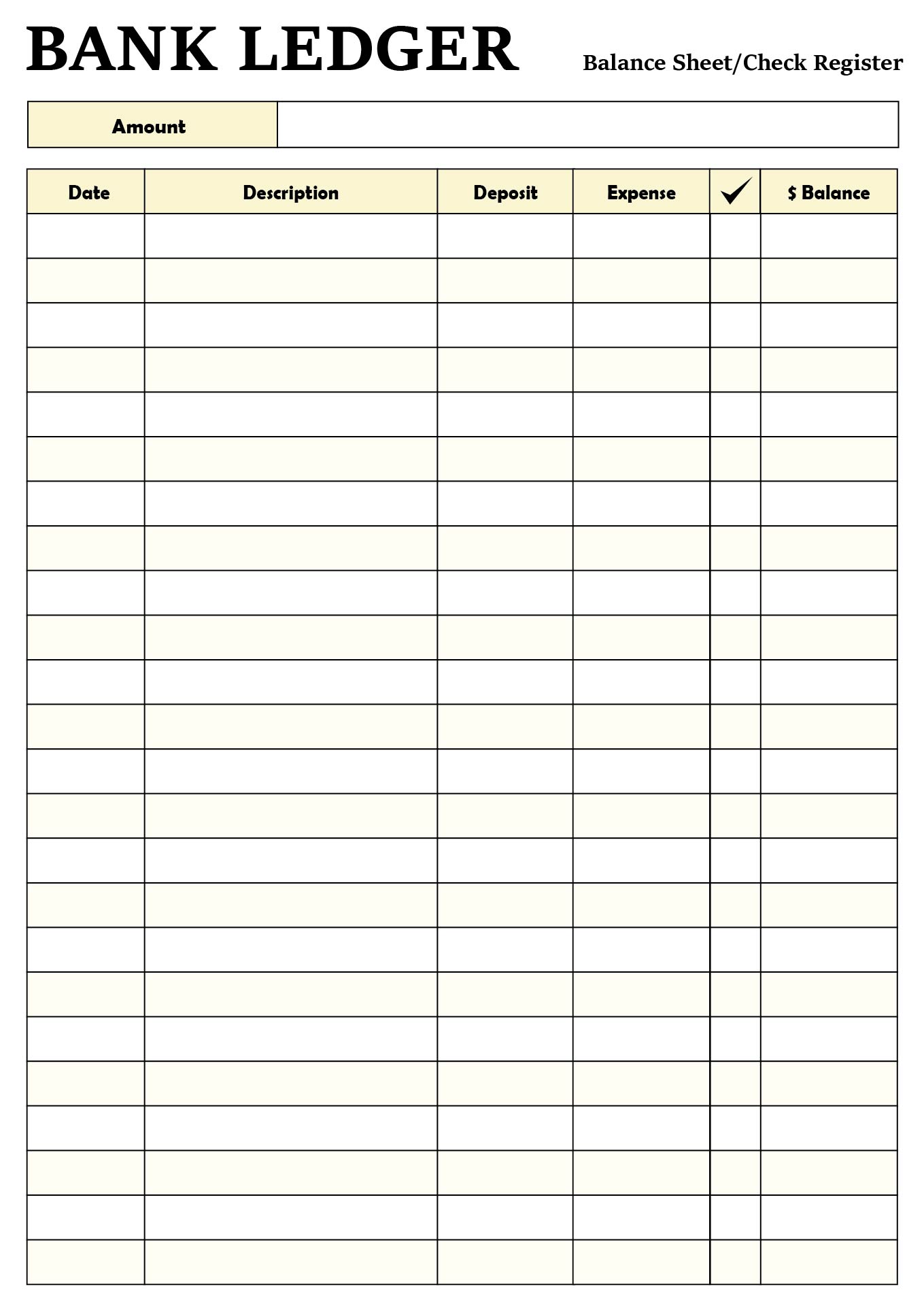 Printable Ledger for Checkbook Balancing