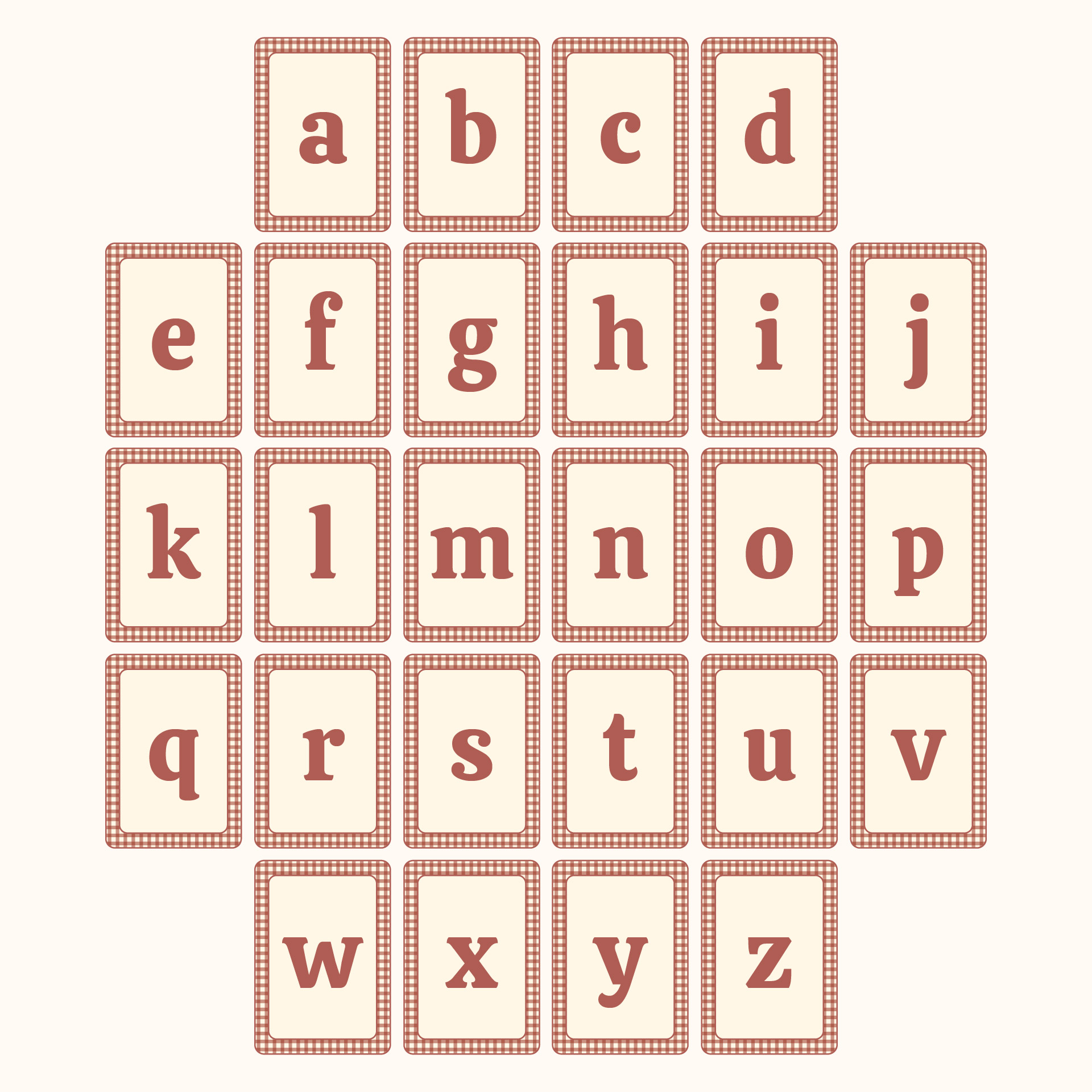 Printable Lower Case Alphabet Flash Cards for Preschool