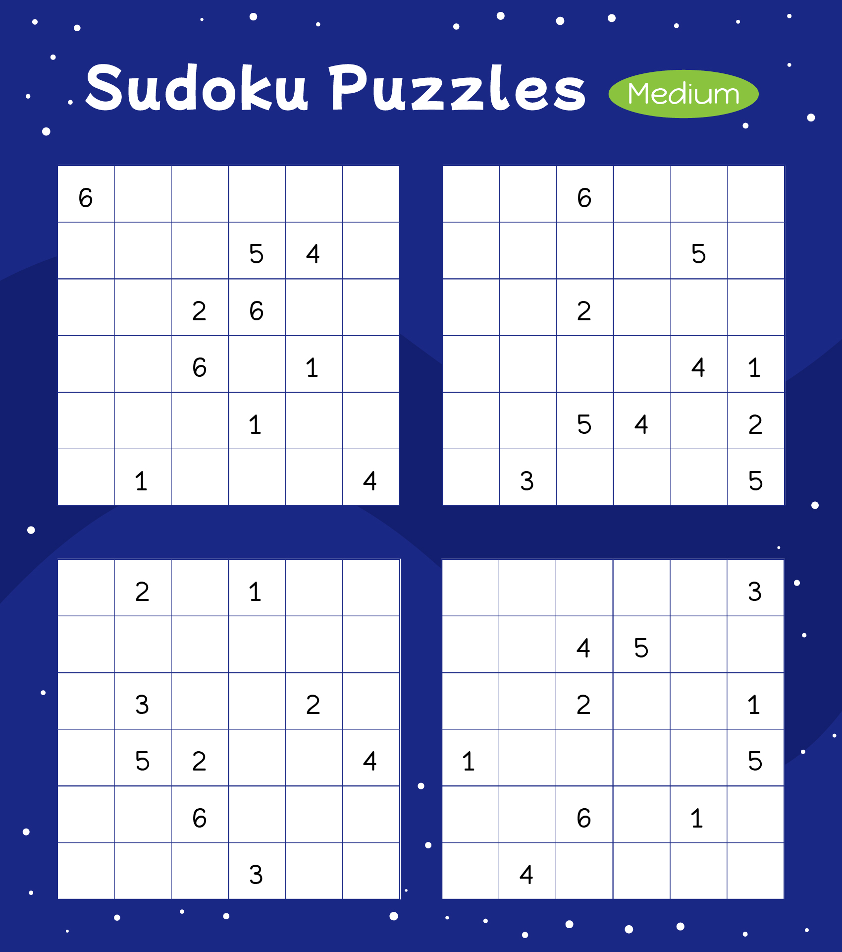 Printable Medium Difficulty 6x6 Sudoku Sheets