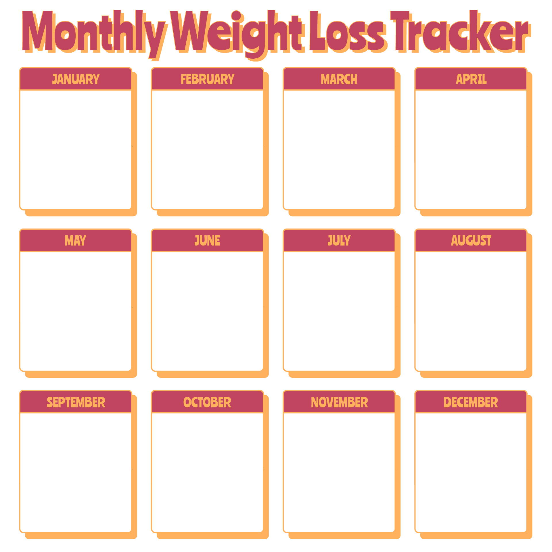 Printable Monthly Weight Loss Progress Chart