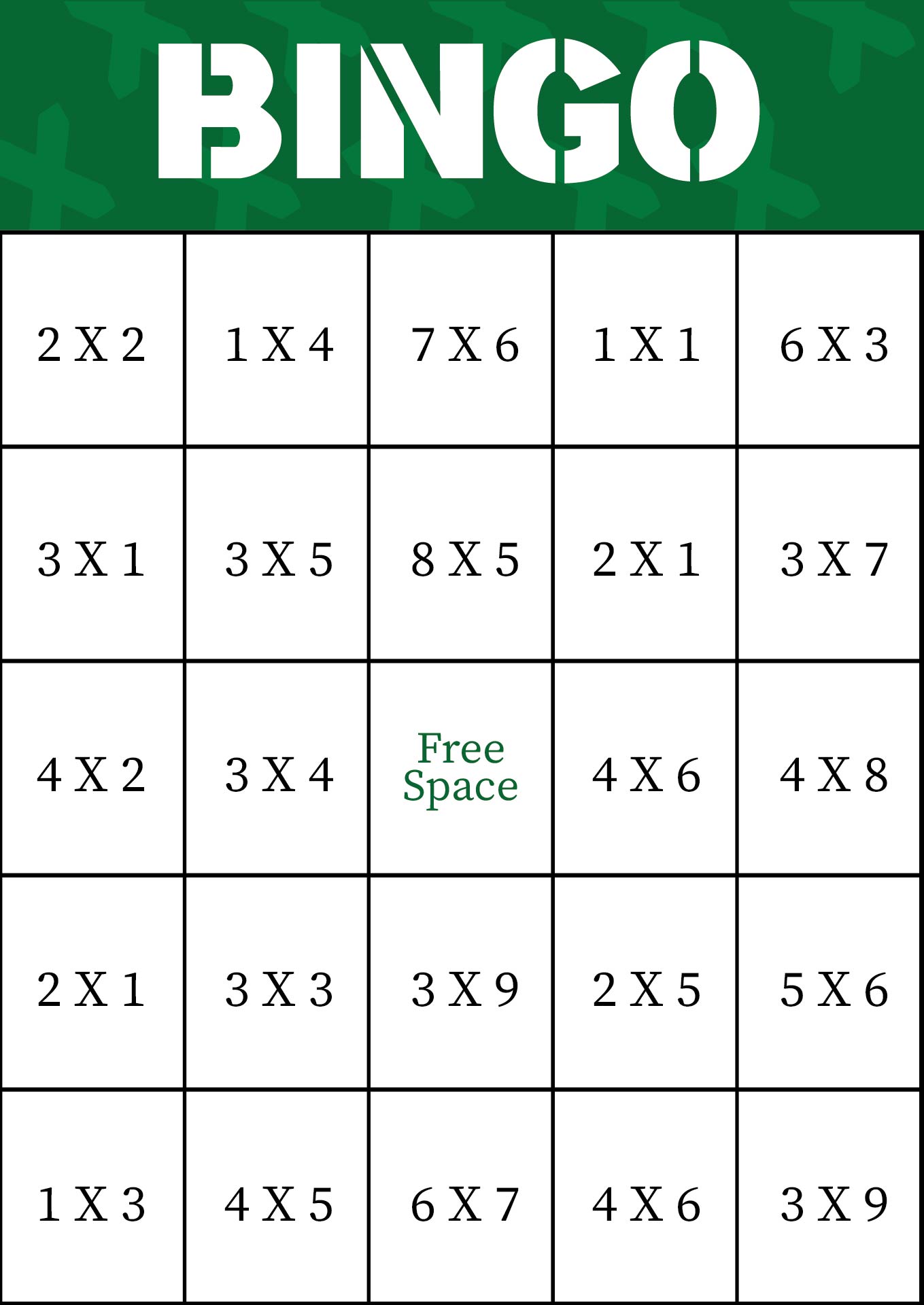 Printable Multiplication Bingo Cards