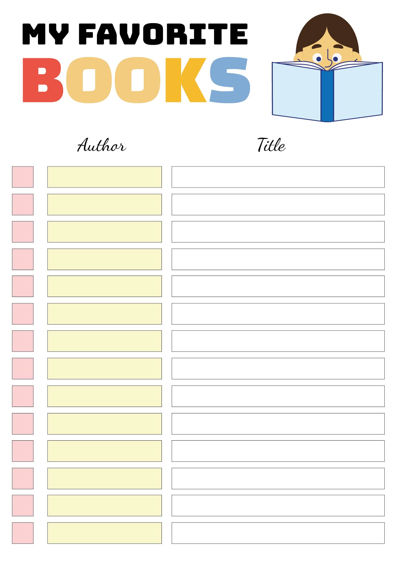 Printable My Favorite Books List