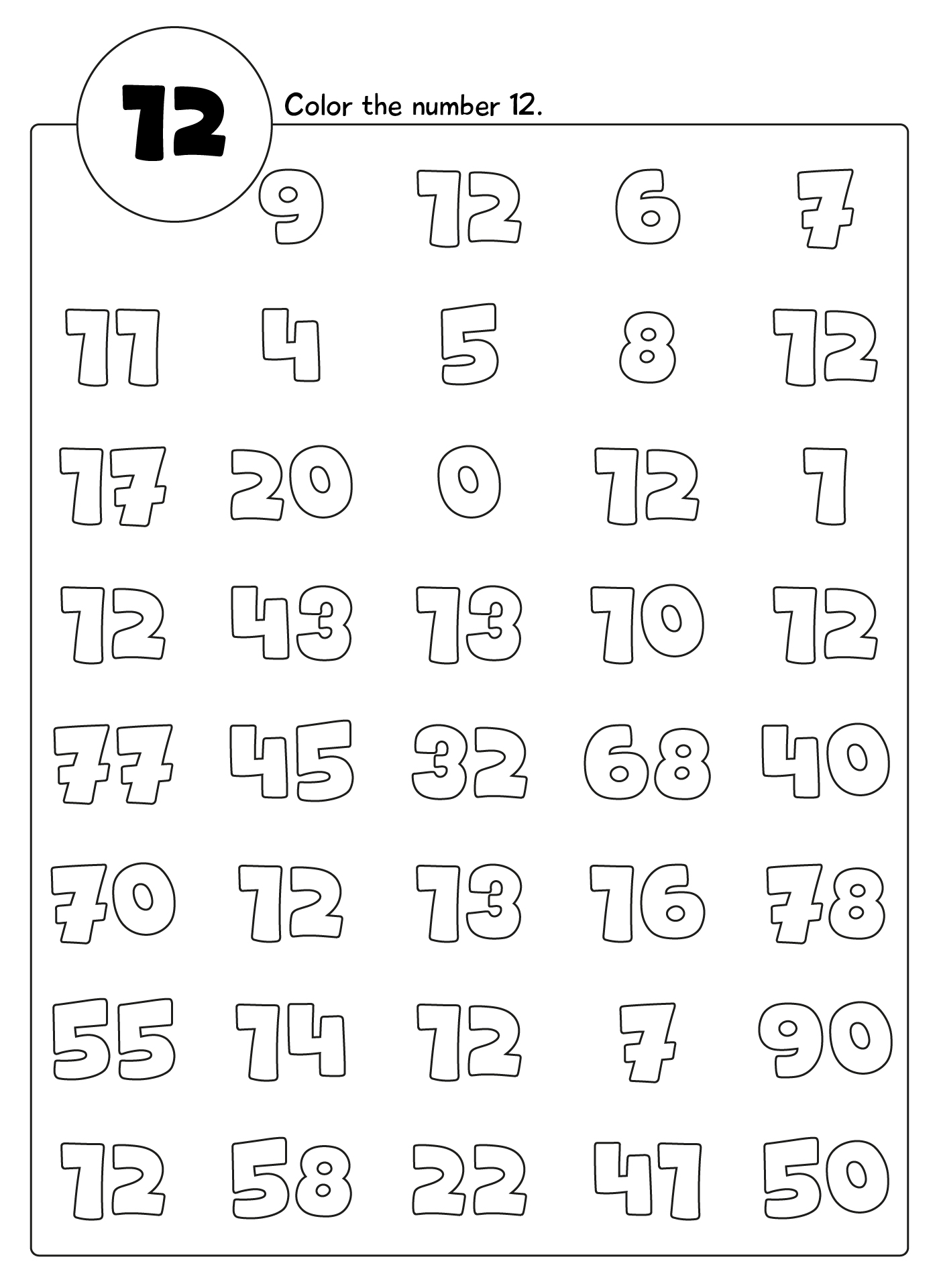 Printable Number 12 Recognition Worksheets