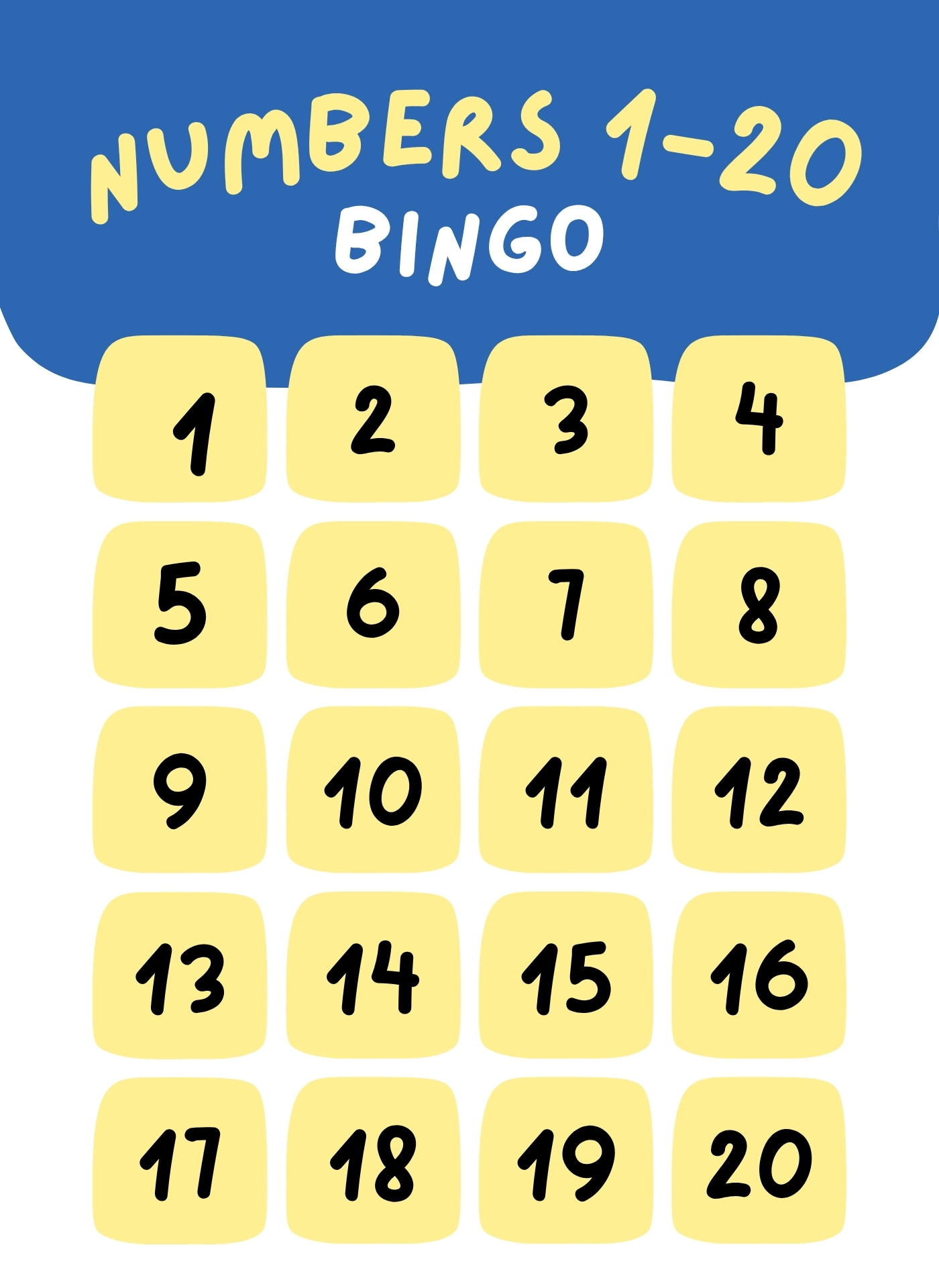 Printable Number Bingo Cards 1-20